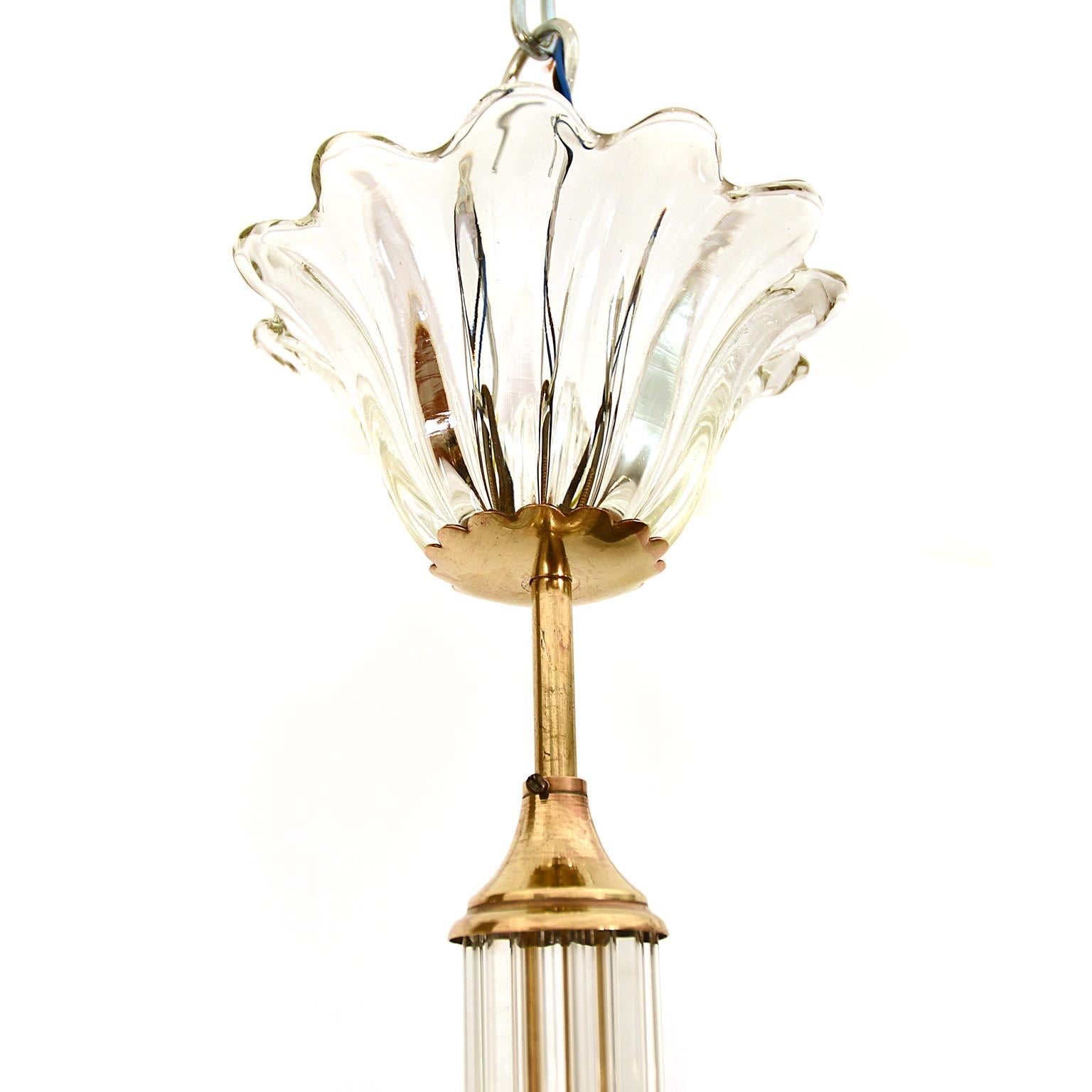 Chandelier Attributed Luigi Brusotti, 1945, Italy, Glass, Brass Mid-Century For Sale 3