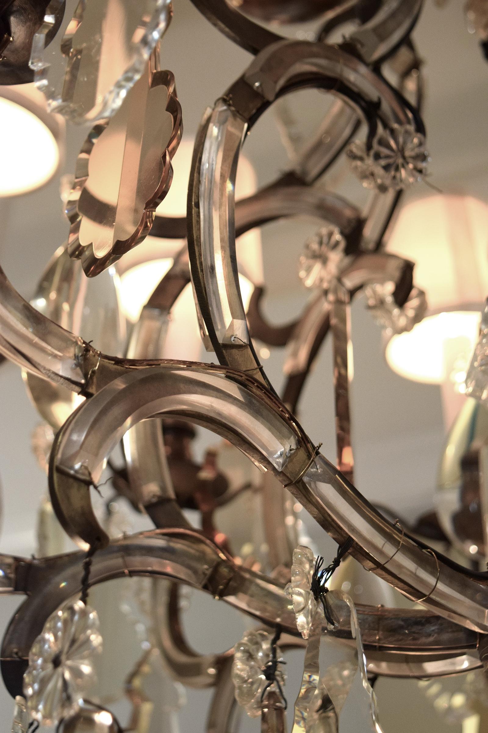 Steel Chandelier Attributed to Bagues For Sale