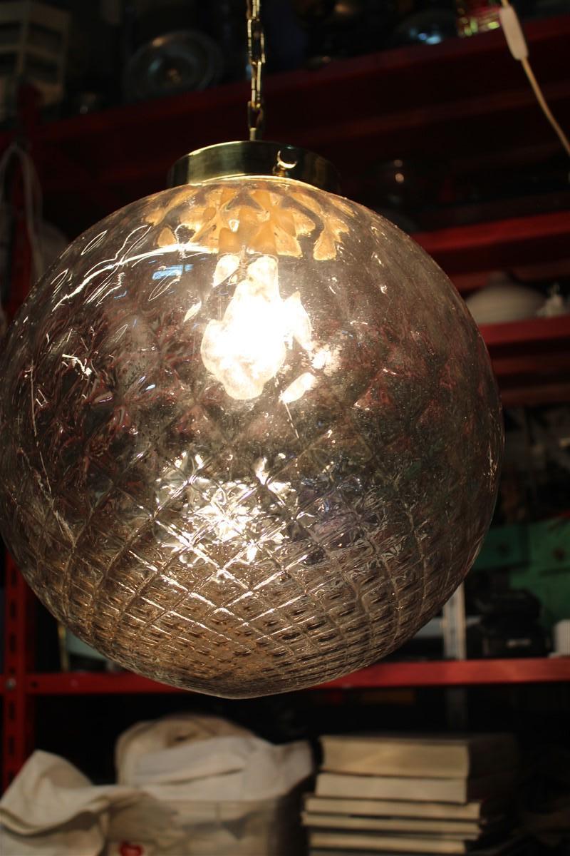 Chandelier Ball Murano Glass Venini Italian Design Brass Chain Gold 1960s For Sale 6