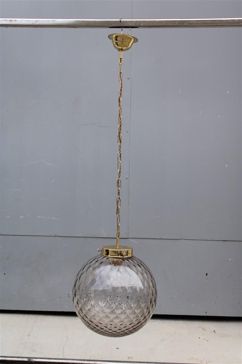 Italian Murano glass ball chandelier, with gold brass chain.