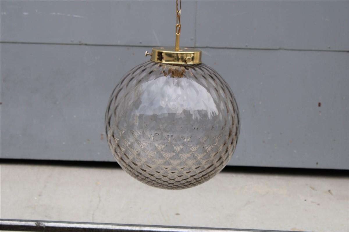 Mid-Century Modern Chandelier Ball Murano Glass Venini Italian Design Brass Chain Gold 1960s  For Sale