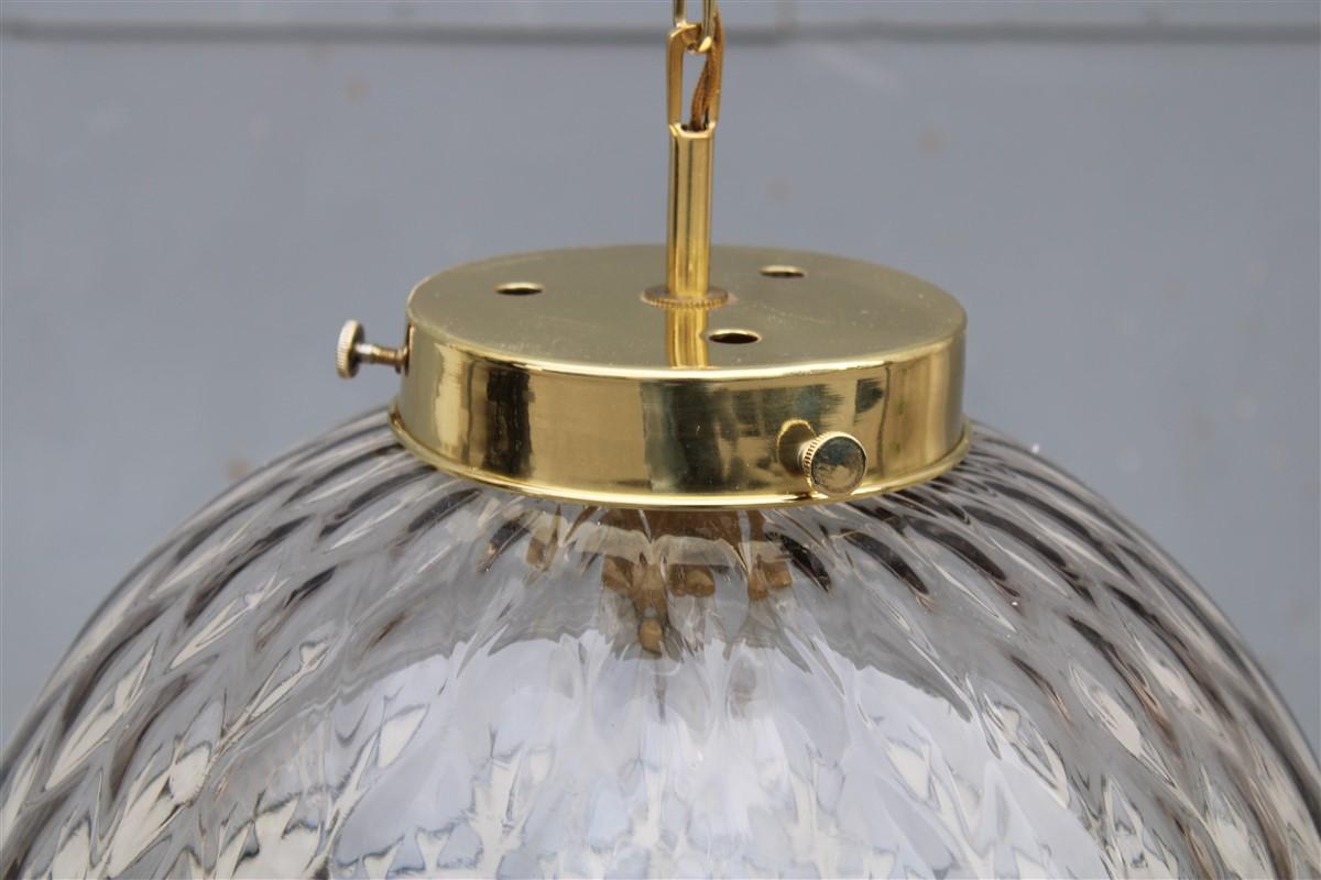 Chandelier Ball Murano Glass Venini Italian Design Brass Chain Gold 1960s  In Good Condition For Sale In Palermo, Sicily