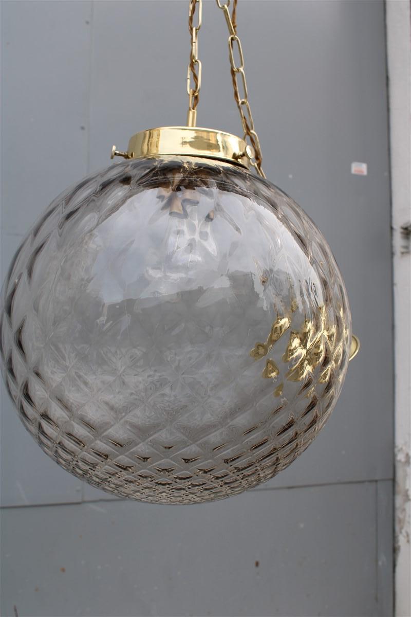 Chandelier Ball Murano Glass Venini Italian Design Brass Chain Gold 1960s  For Sale 4