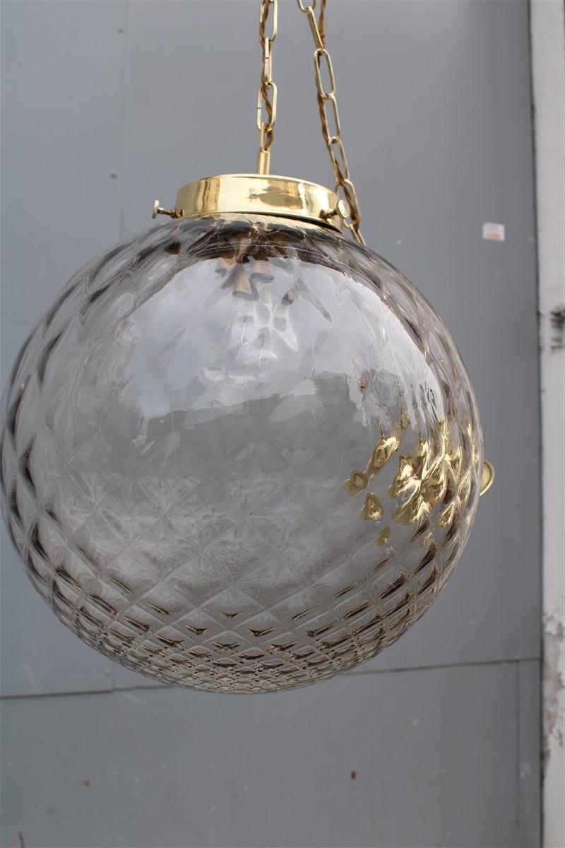 Chandelier Ball Murano Glass Venini Italian Design Brass Chain Gold 1960s For Sale 4