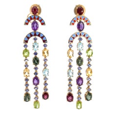 Kronleuchter Beryll Amethyst Topas Granat Gelb 18K Gold Ohrringe für Sie
