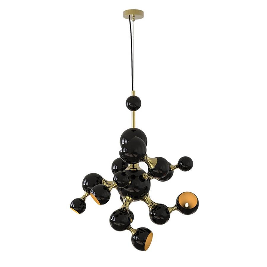 Portuguese Chandelier Black Pearl with Aluminium and Brass Structure in Copper Finish For Sale