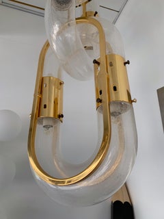 Chandelier Brass Chain Murano Glass by Aldo Nason for Mazzega, Italy, 1970s