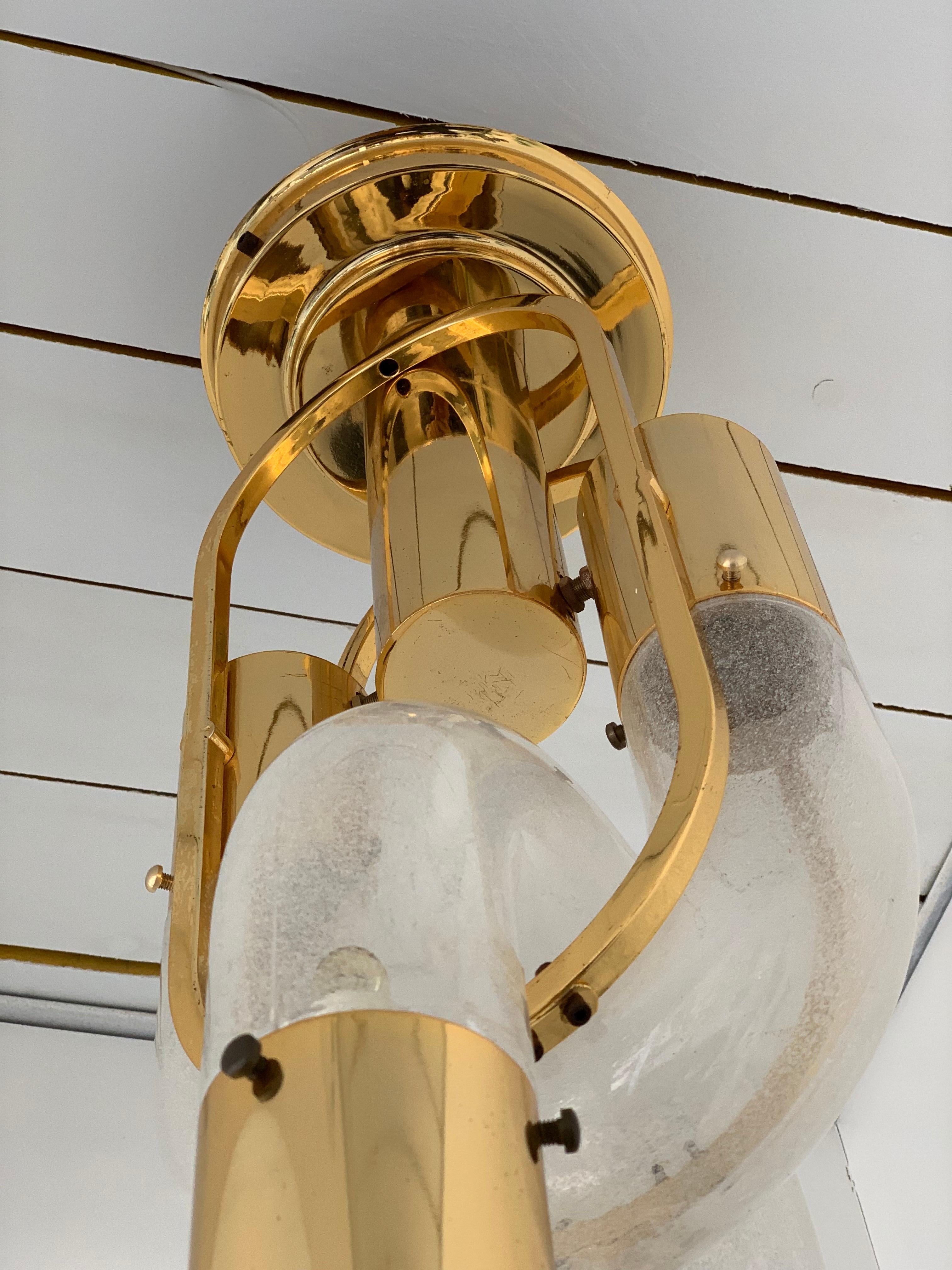 Chandelier Brass Chain Murano Glass by Aldo Nason for Mazzega, Italy, 1970s 1