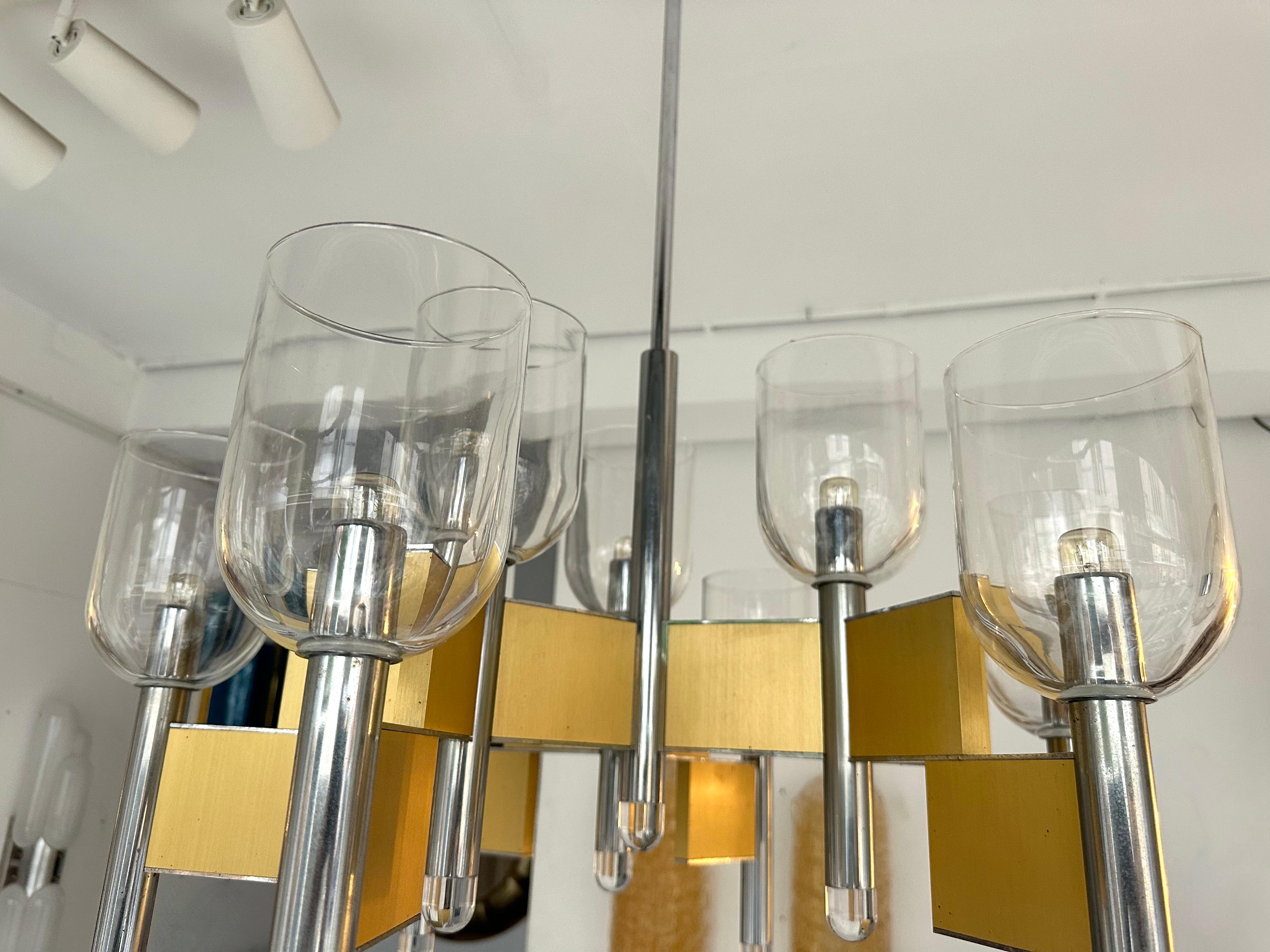 Kronleuchter aus Messing, Chrom und Murano-Glas von Sciolari, Italien, 1970er Jahre im Angebot 4