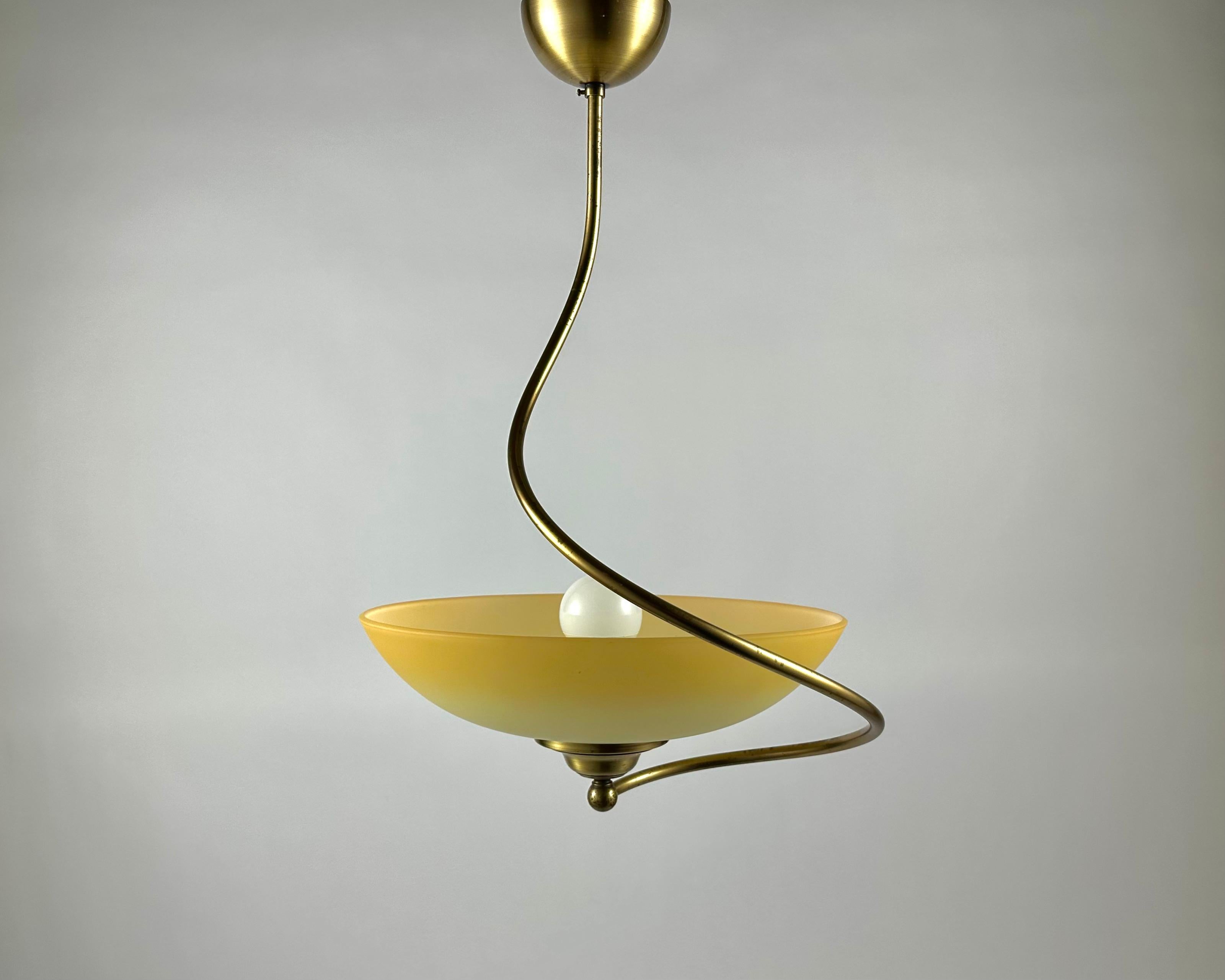 French Chandelier Brass Glass Vintage Ceiling Lamp Pendant Créations Val de Loire For Sale