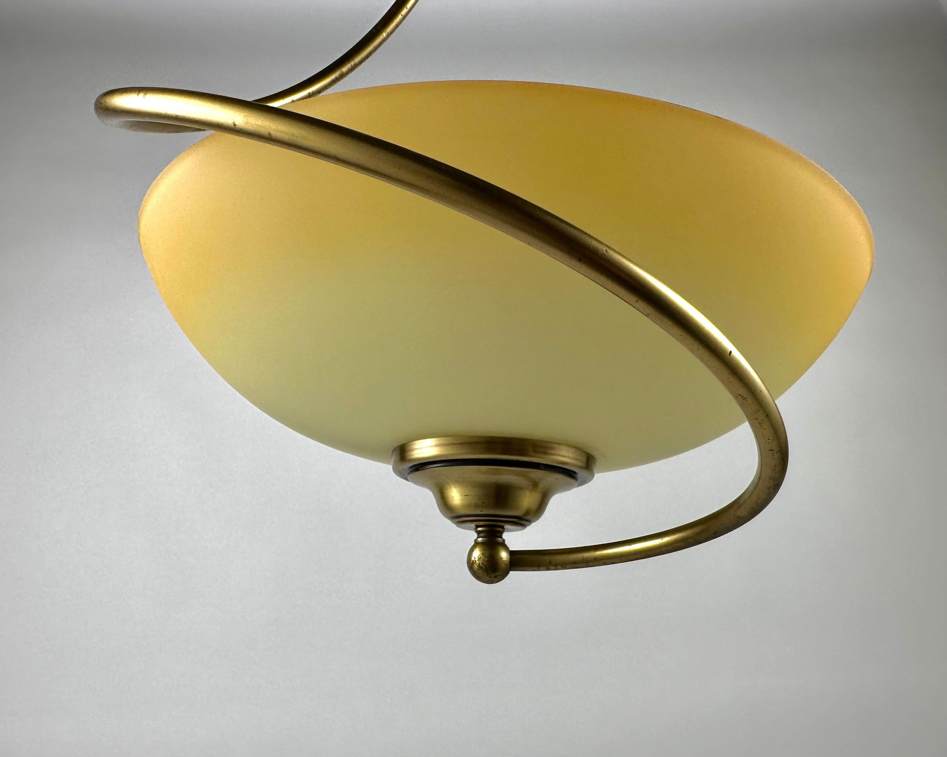 Late 20th Century Chandelier Brass Glass Vintage Ceiling Lamp Pendant Créations Val de Loire For Sale