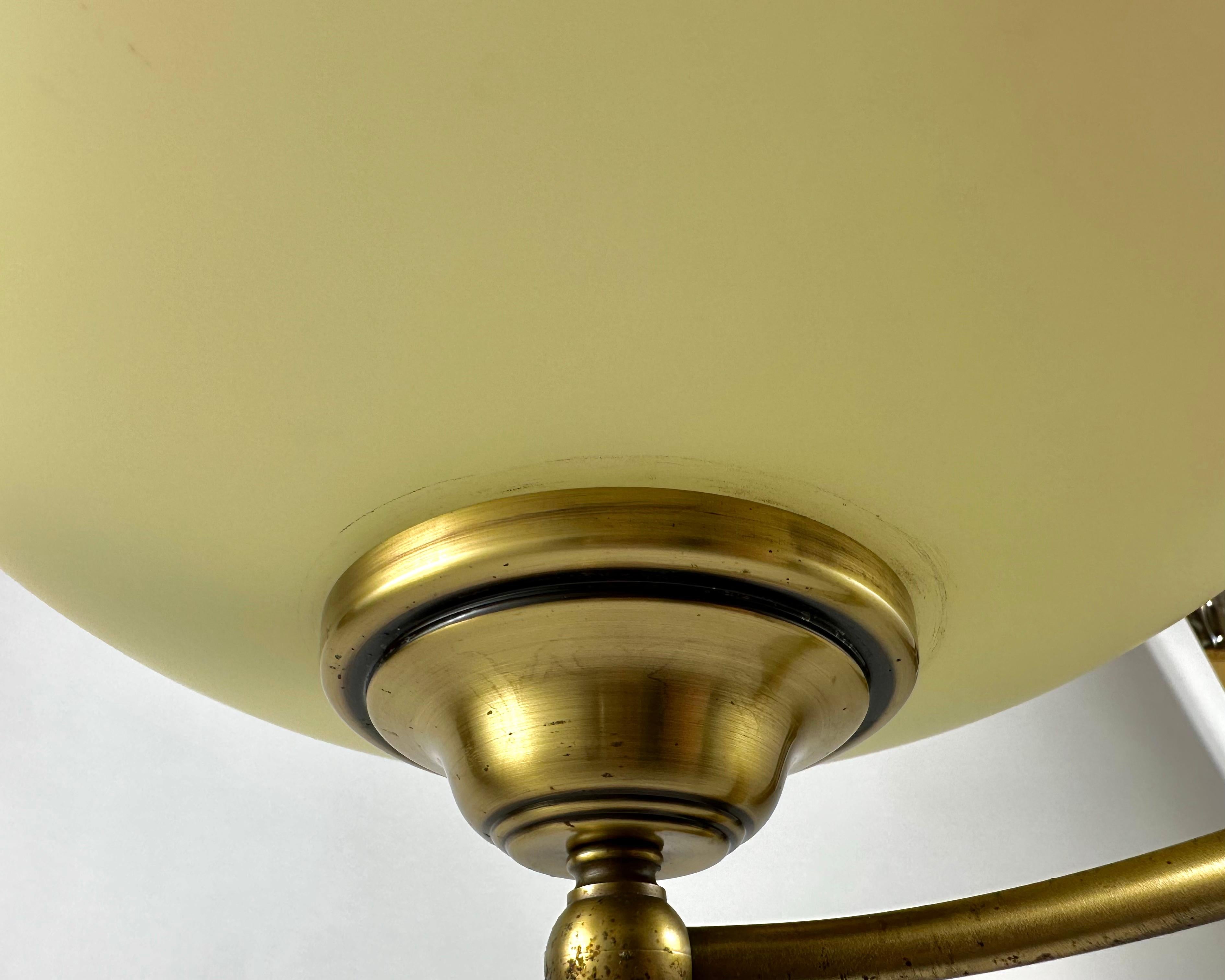 Chandelier Brass Glass Vintage Ceiling Lamp Pendant Créations Val de Loire For Sale 1