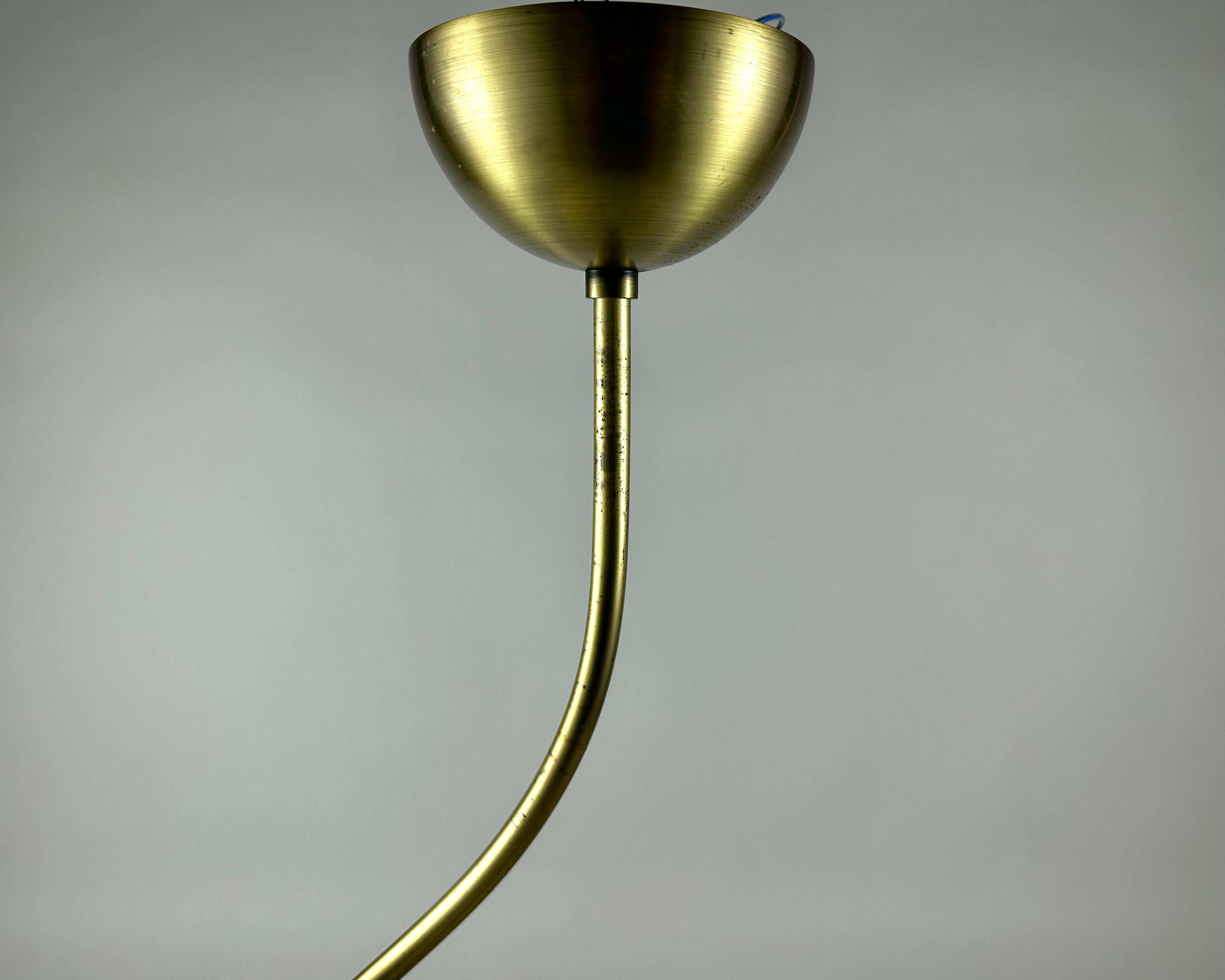 Chandelier Brass Glass Vintage Ceiling Lamp Pendant Créations Val de Loire For Sale 3