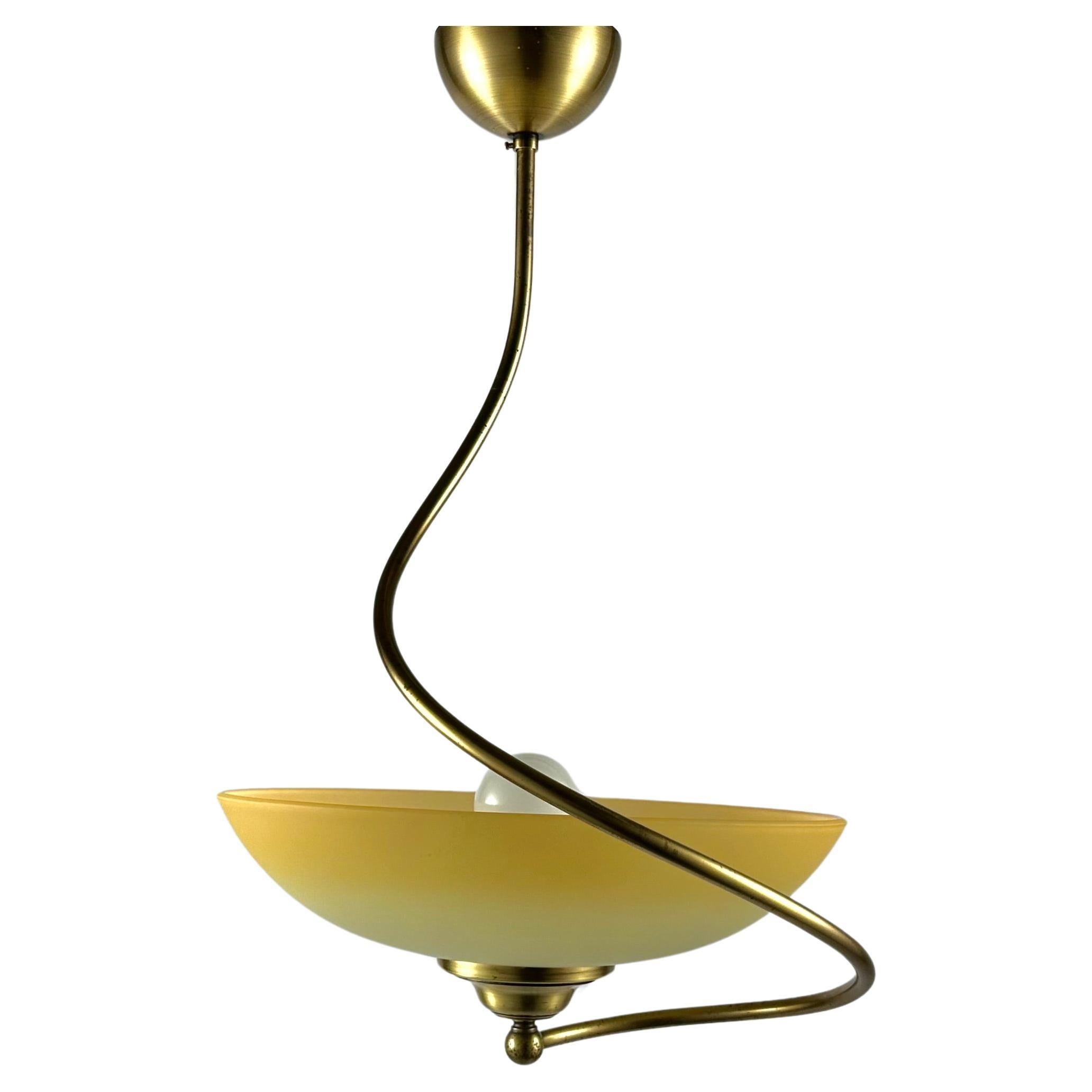 Chandelier Brass Glass Vintage Ceiling Lamp Pendant Créations Val de Loire For Sale