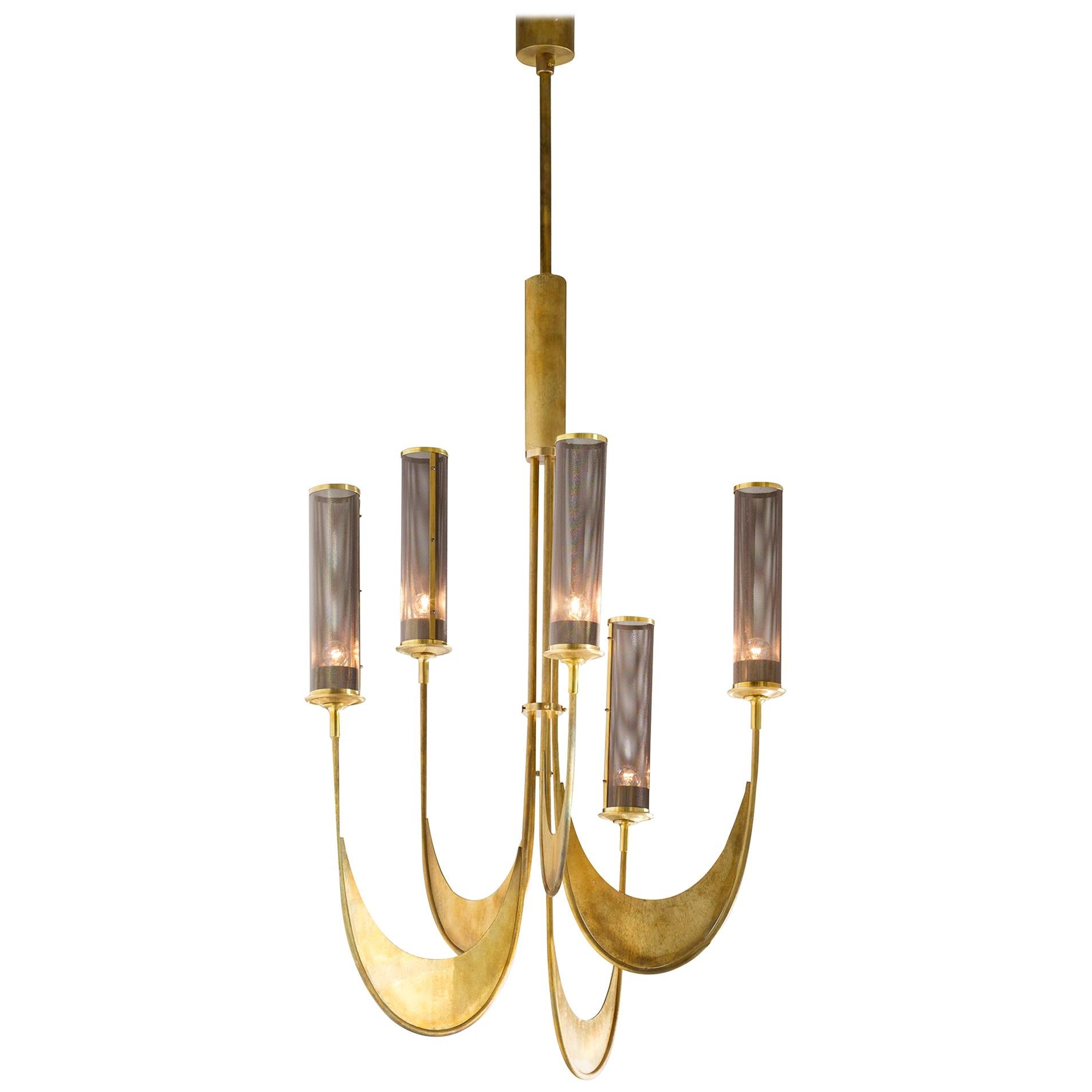 Chandelier Brass Handcrafted Gold Italy  For Sale