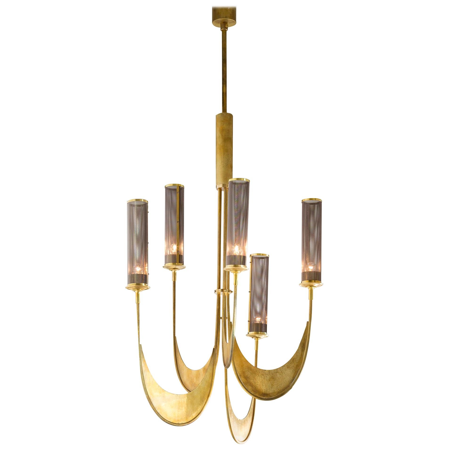 Italian Brass Fluorescent Tube Chandelier at 1stDibs