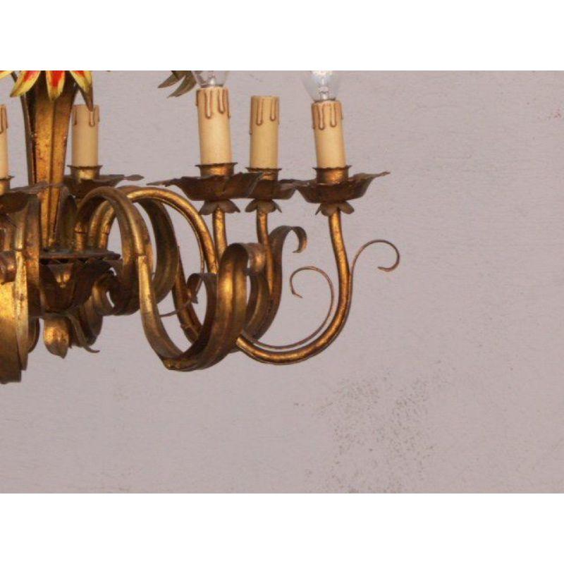 20th Century Chandelier Bronze and Polychromy, 1940 For Sale