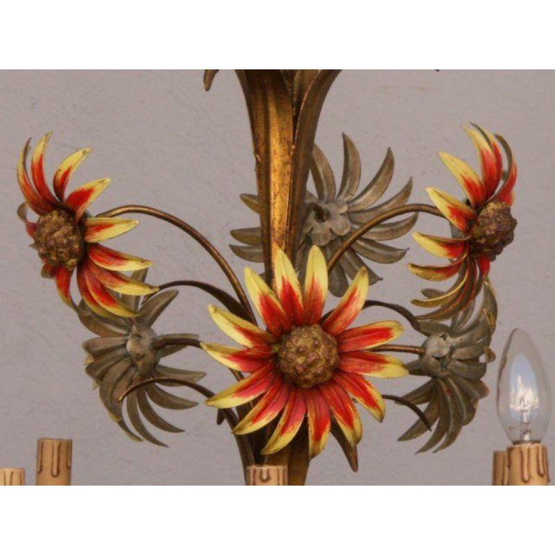 Sheet Metal Chandelier Bronze and Polychromy, 1940 For Sale