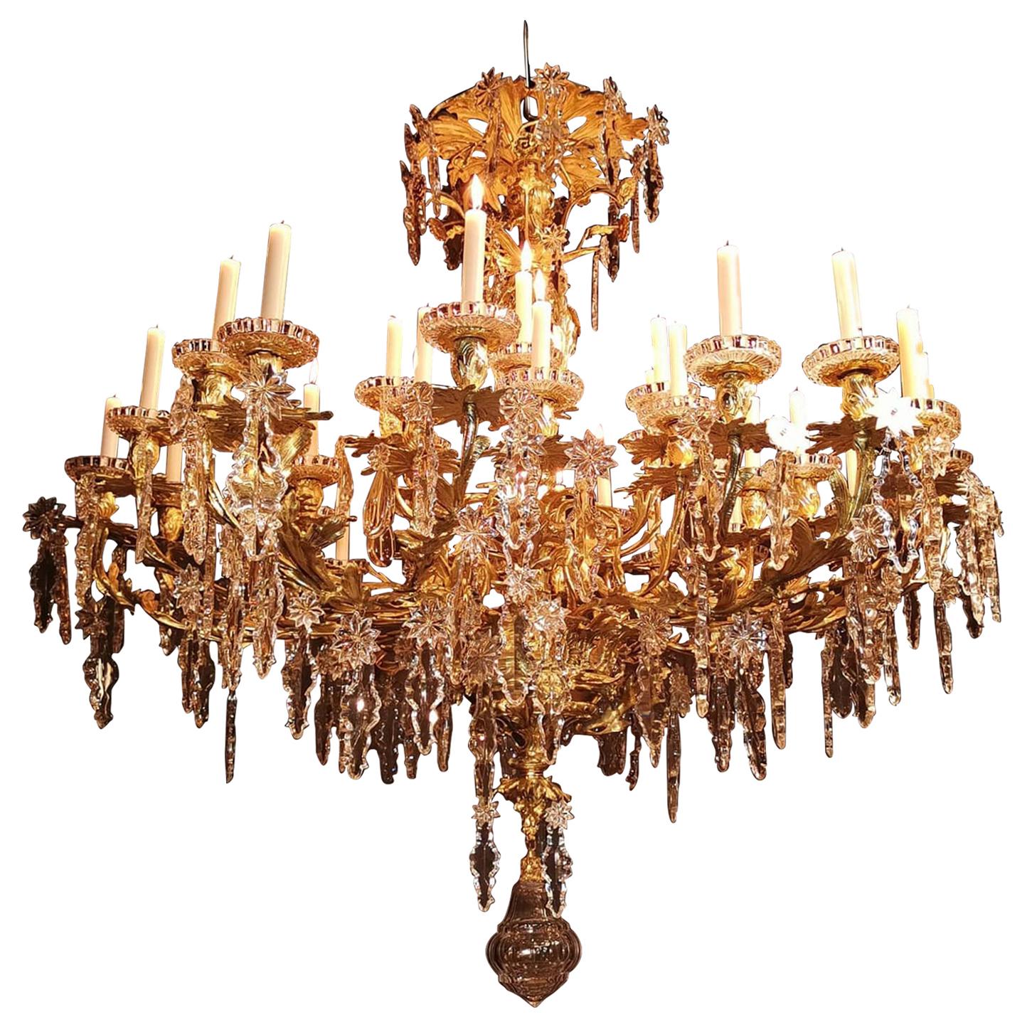 Chandelier Bronze Dore Louis XV Rocaille 36 Lights Baccarat Crystals