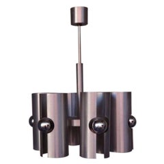 Lampadario di design in alluminio spazzolato, 1970
