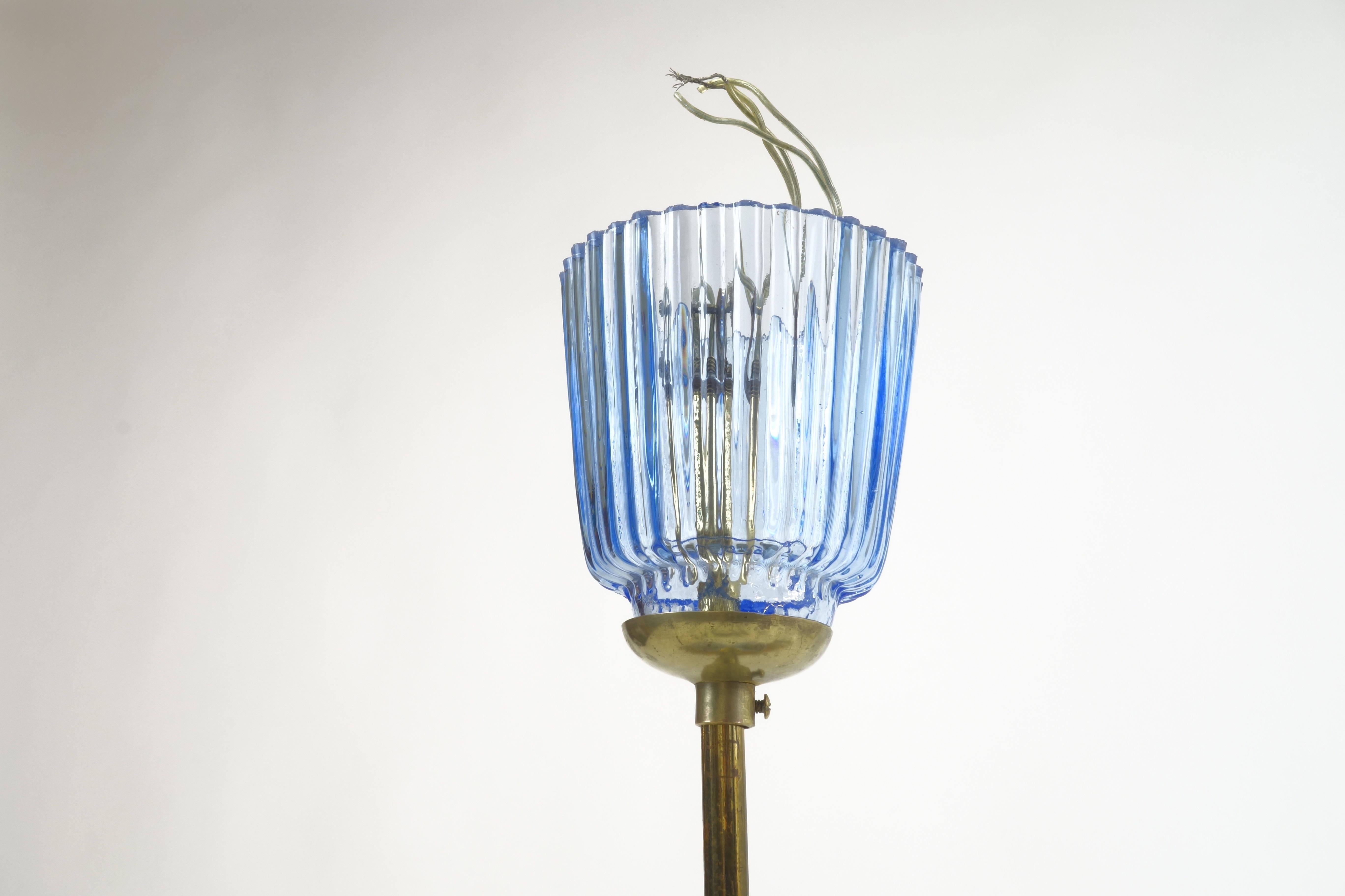 Lustre de Barovier & Toso, verre de Murano, finition en laiton bleu des années 1940 1