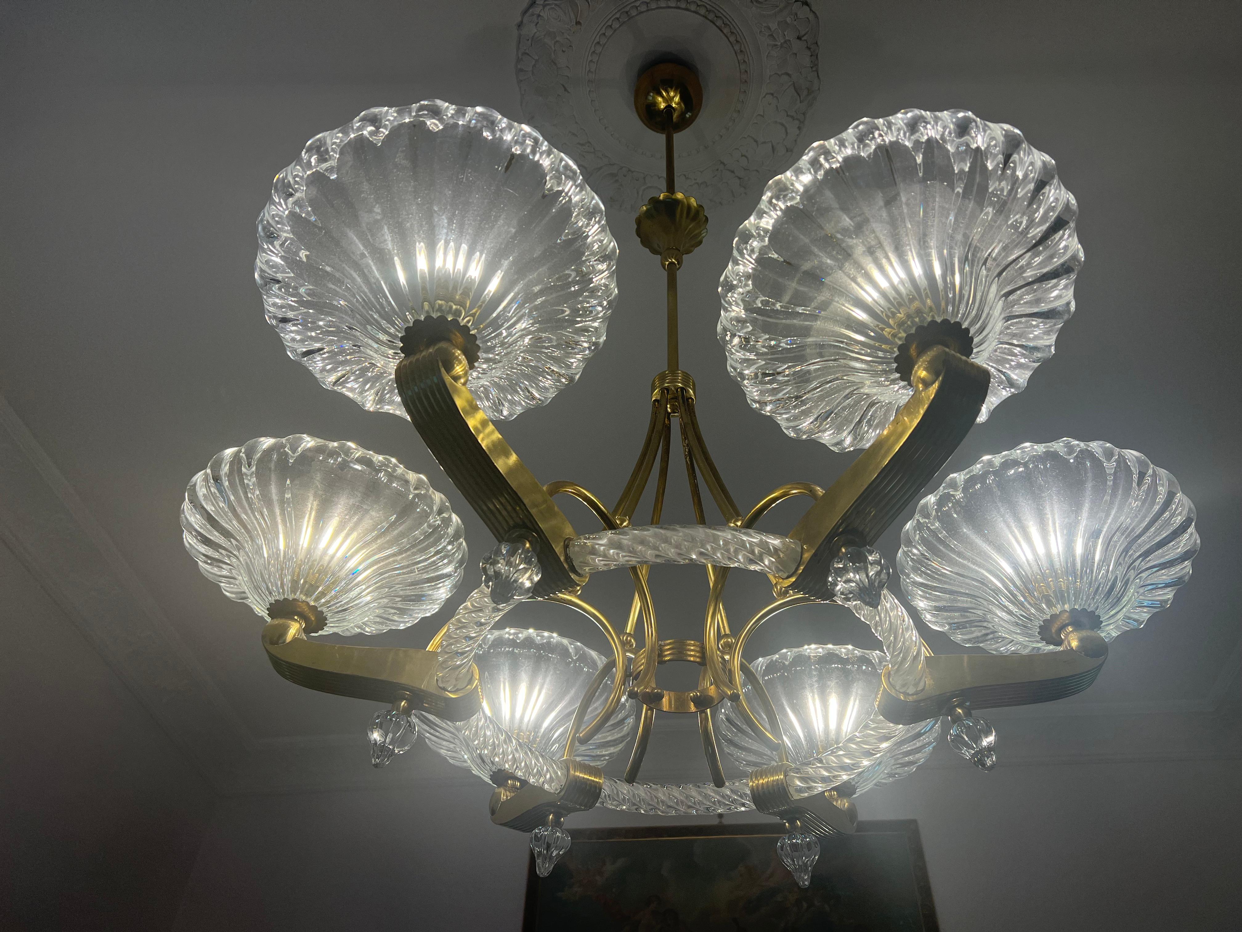 European Chandelier by Barovier & Toso, Murano, 1940 For Sale