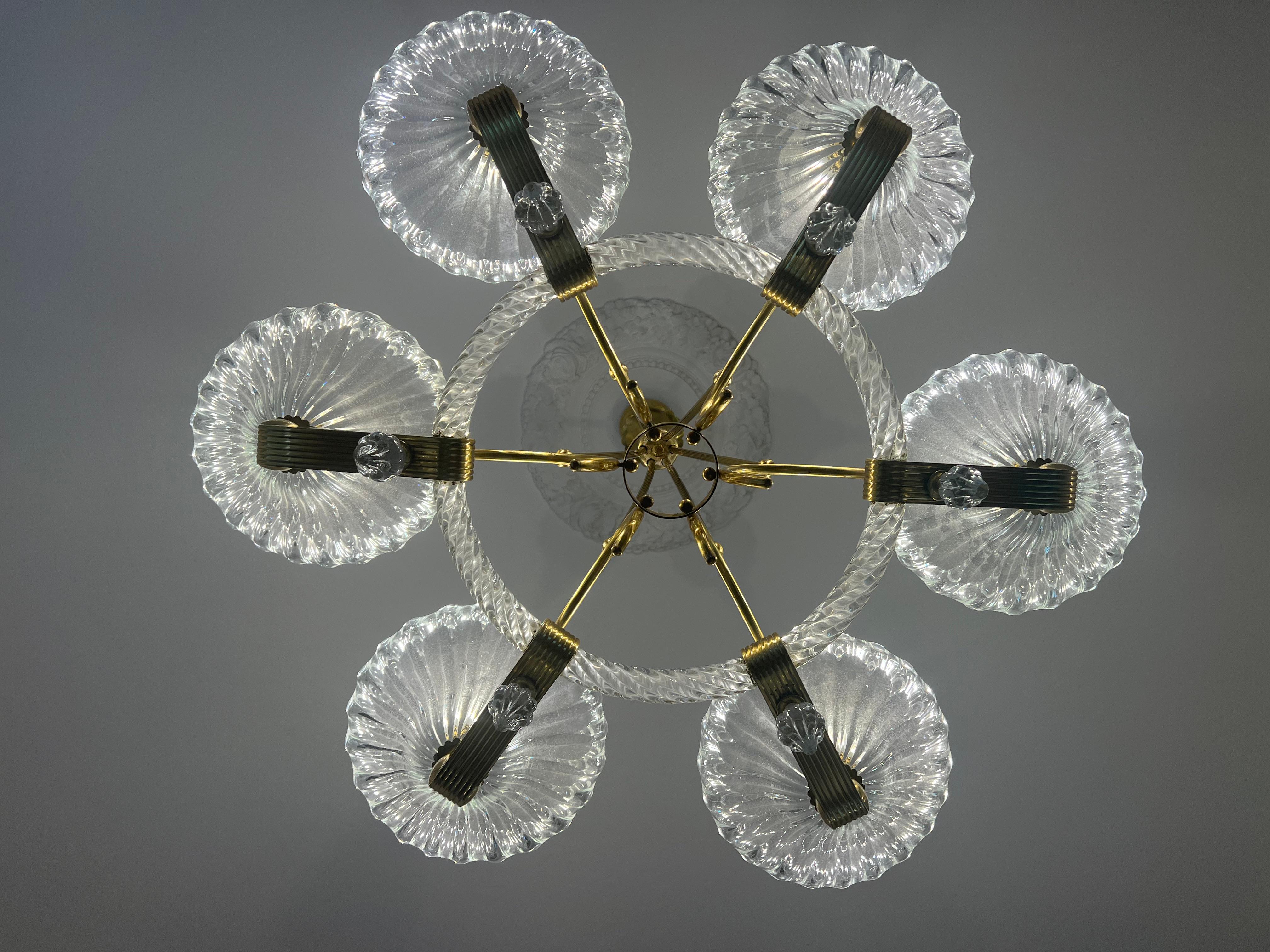 Mid-20th Century Chandelier by Barovier & Toso, Murano, 1940 For Sale