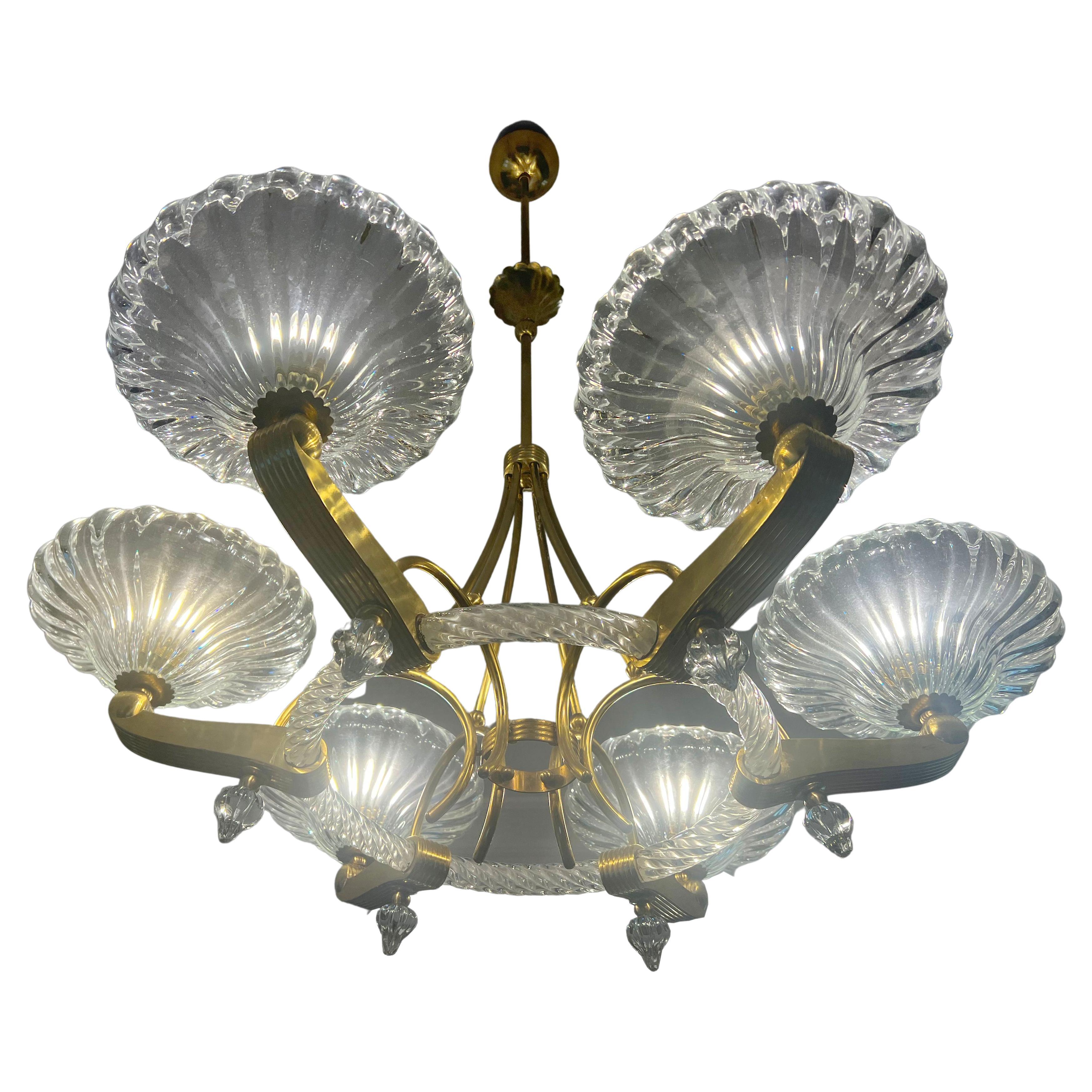 Chandelier by Barovier & Toso, Murano, 1940 For Sale