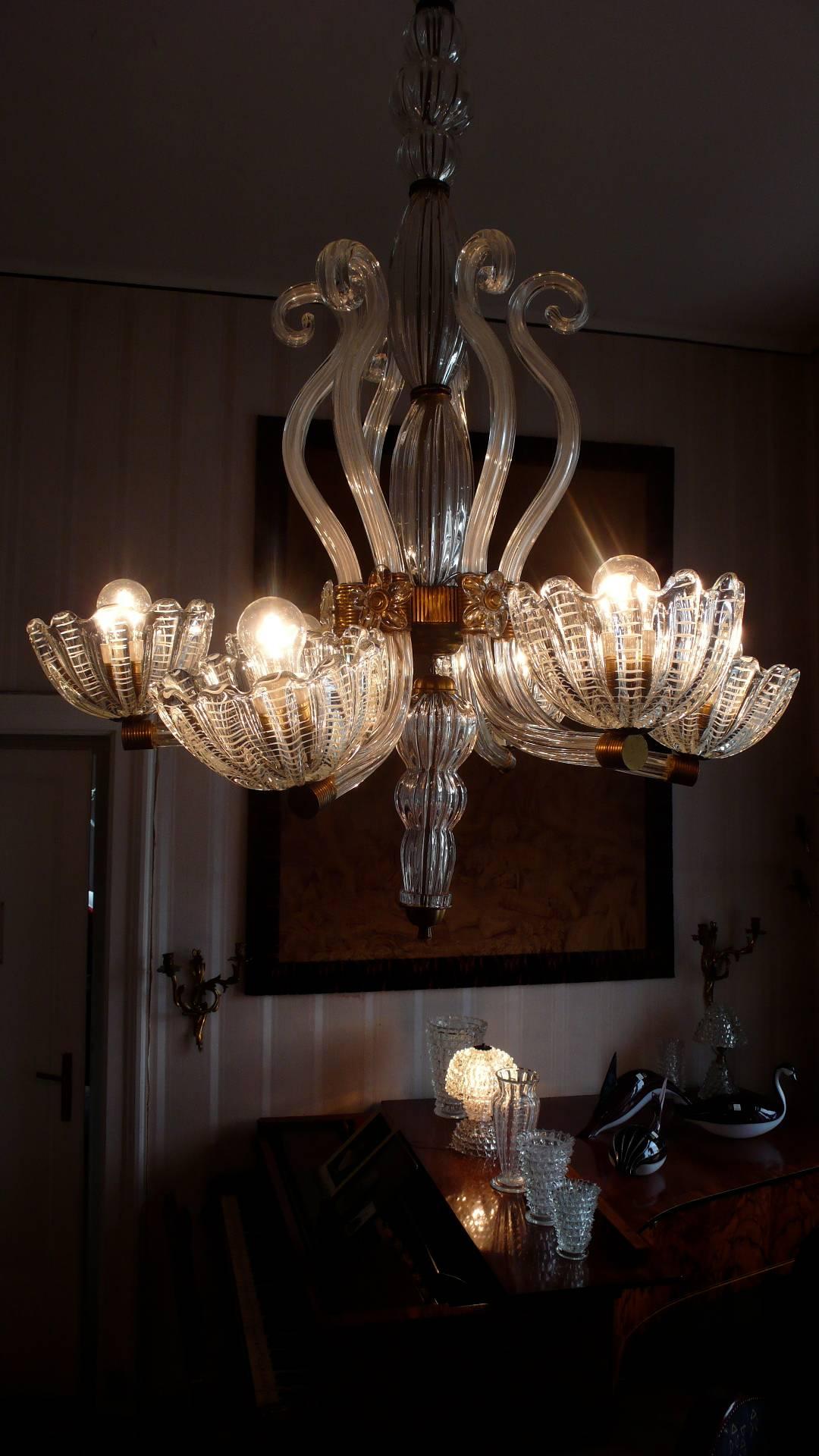 Chandelier by Barovier & Toso, Murano, 1940s For Sale 4