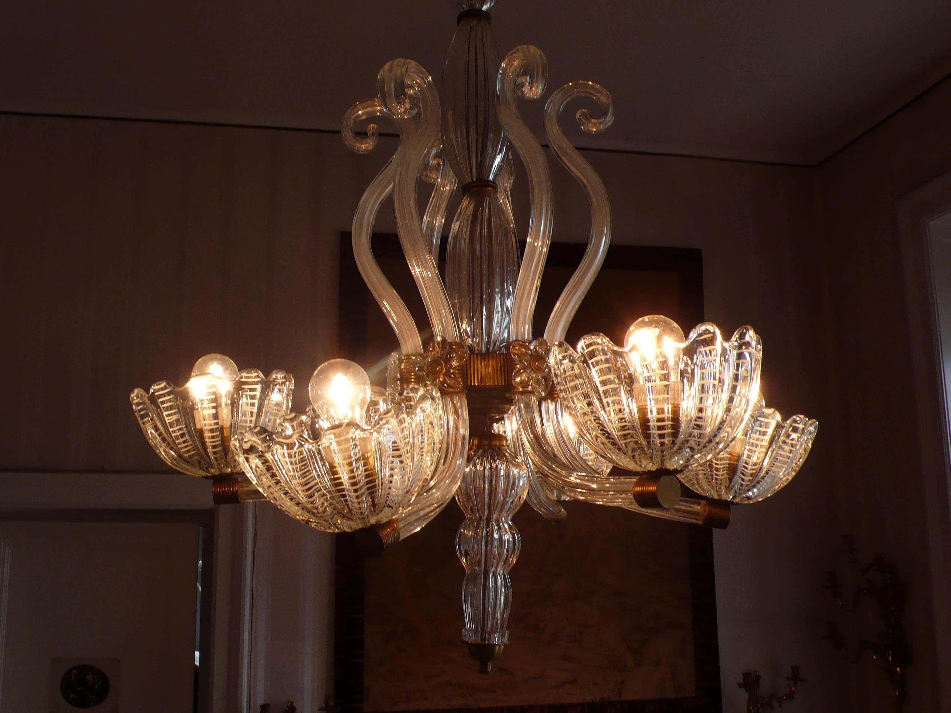 Italian Chandelier by Barovier & Toso, Murano, 1940s For Sale