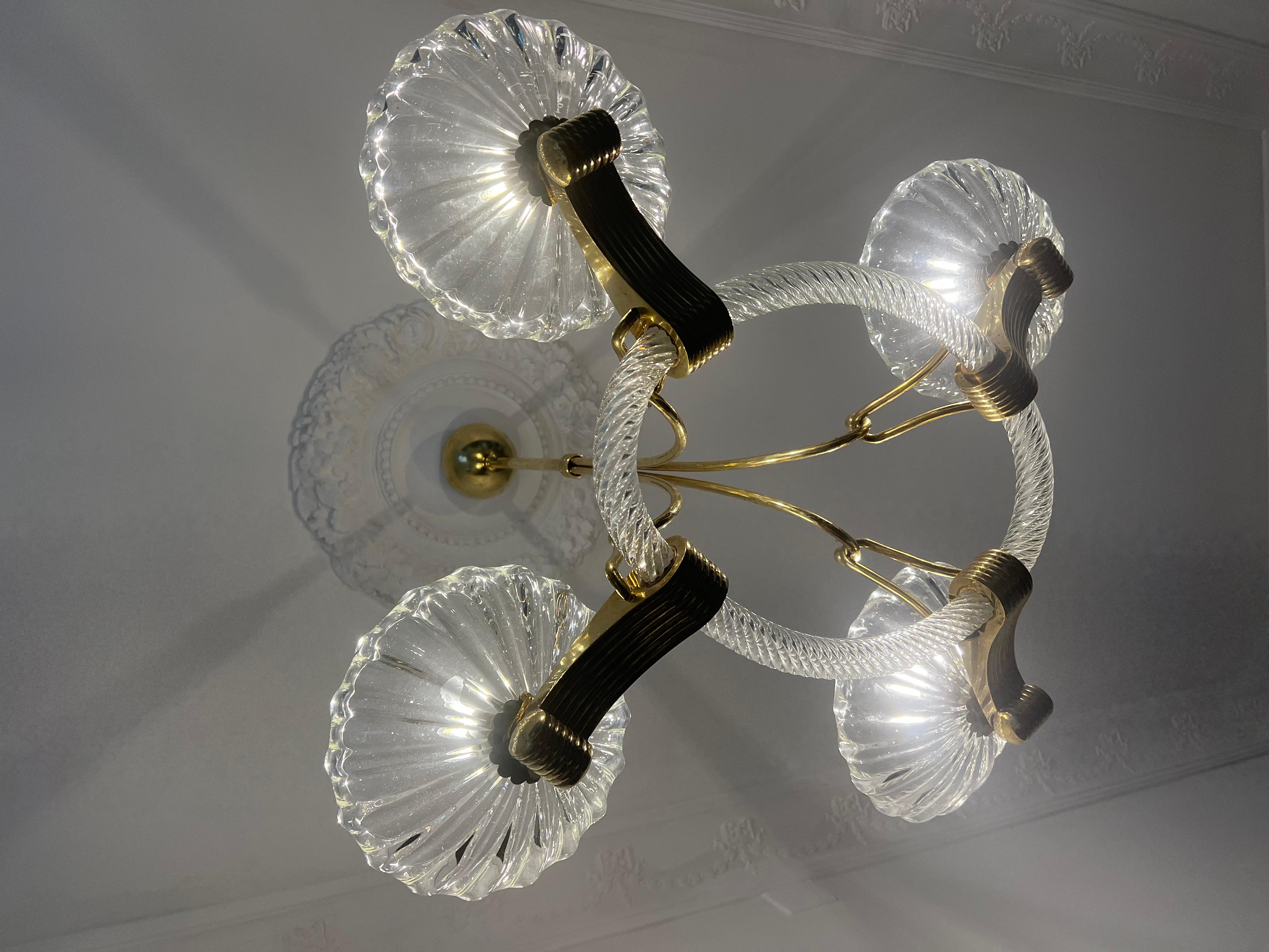 Chandelier by Barovier & Toso, Murano, 1940s In Good Condition For Sale In Budapest, HU