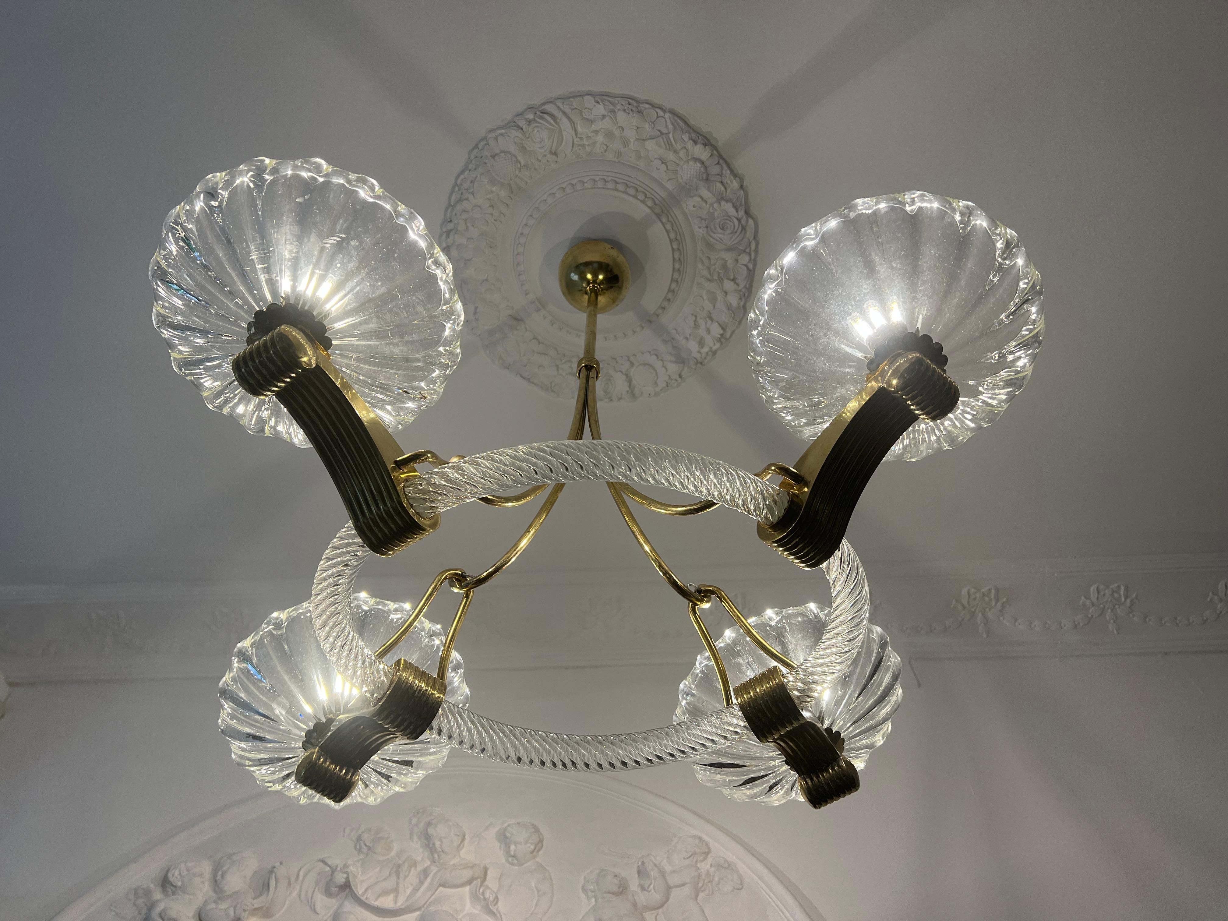 Chandelier by Barovier & Toso, Murano, 1940s For Sale 2