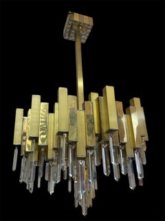 Chandelier by Bd Lumica cristal with brass gilt gold , Spain 1970s