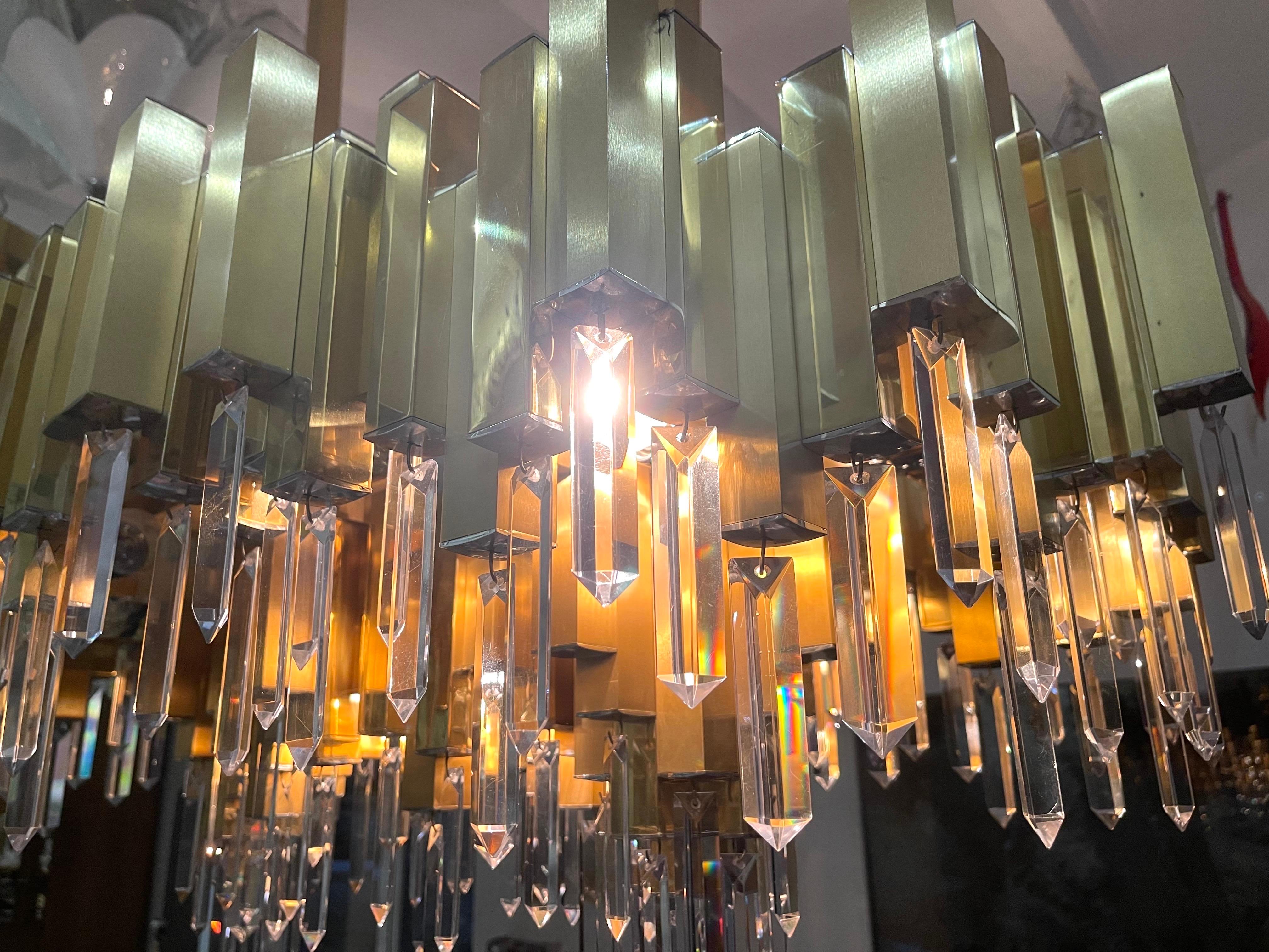 Kronleuchter von Bd Lumica kristall mit messing vergoldet , Spanien 1970er (Moderne der Mitte des Jahrhunderts) im Angebot