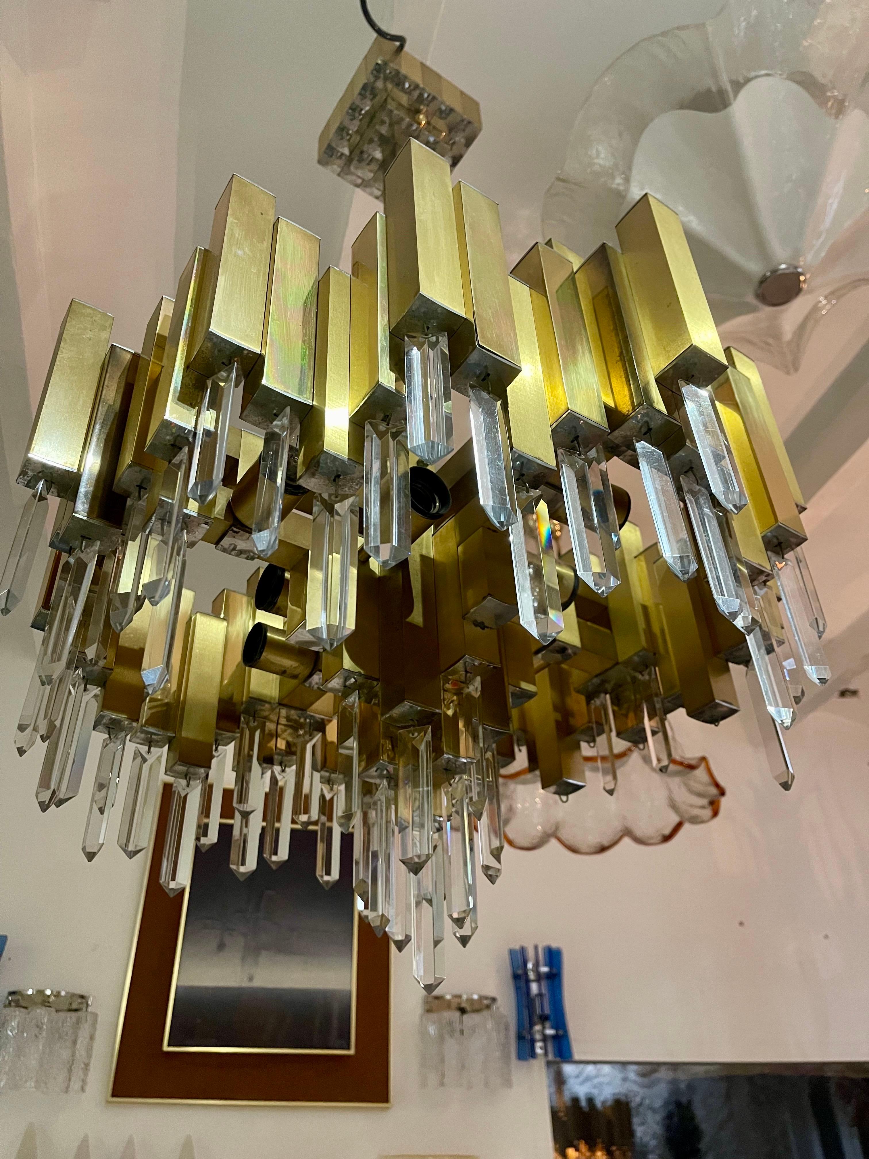 Kronleuchter von Bd Lumica kristall mit messing vergoldet , Spanien 1970er (Ende des 20. Jahrhunderts) im Angebot