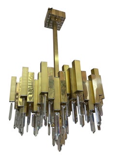 Chandelier by Bd Lumica cristal with brass gilt gold , Spain 1970s