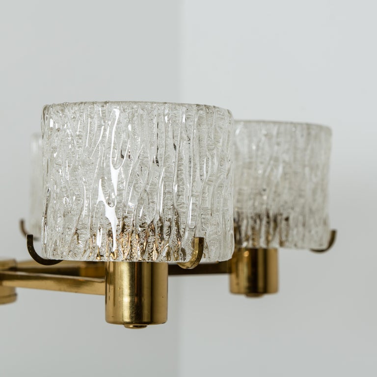 Brass Chandelier by Carl Fagerlund for Orrefors, 1960s For Sale