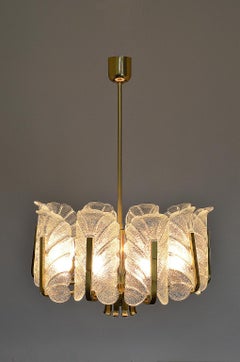 Chandelier by Carl Fagerlund for Orrefors 1960s Gold Brass Glass Acanthus Leaves