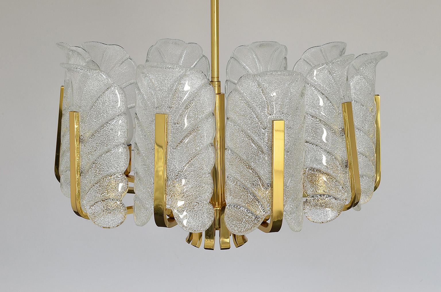 Chandelier by Carl Fagerlund for Orrefors 1960s Gold Brass Glass Acanthus Leaves (Schwedisch) im Angebot