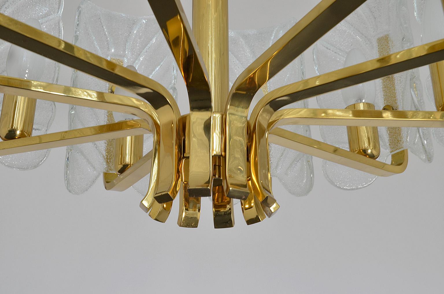 Chandelier by Carl Fagerlund for Orrefors 1960s Gold Brass Glass Acanthus Leaves im Angebot 2