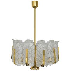 Chandelier by Carl Fagerlund for Orrefors 1960s Gold Brass Glass Acanthus Leaves