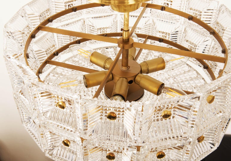 Brass Chandelier by Carl Fagerlund for Orrefors Glassworks For Sale