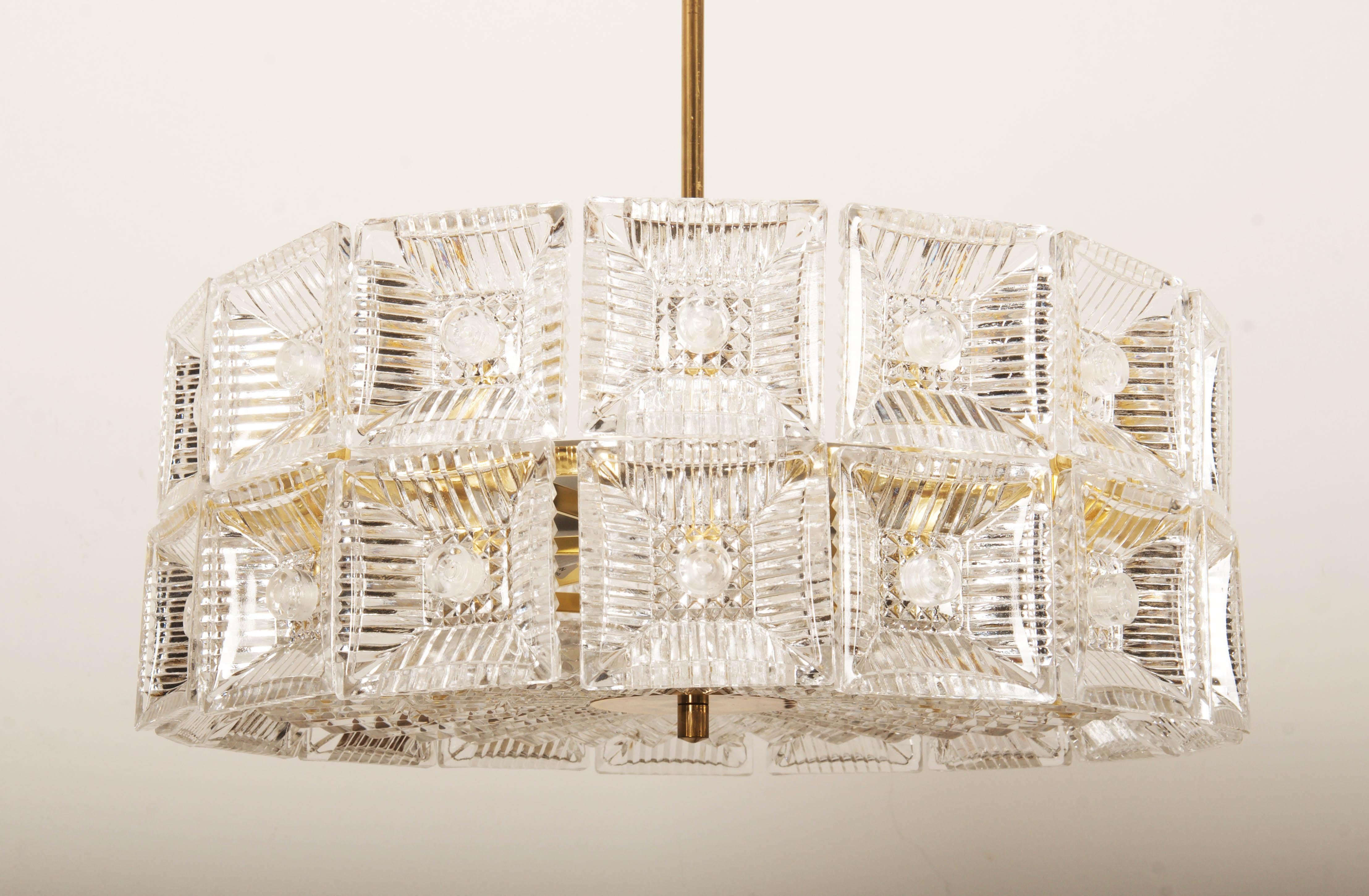 Brass Chandelier by Carl Fagerlund for Orrefors Glassworks For Sale