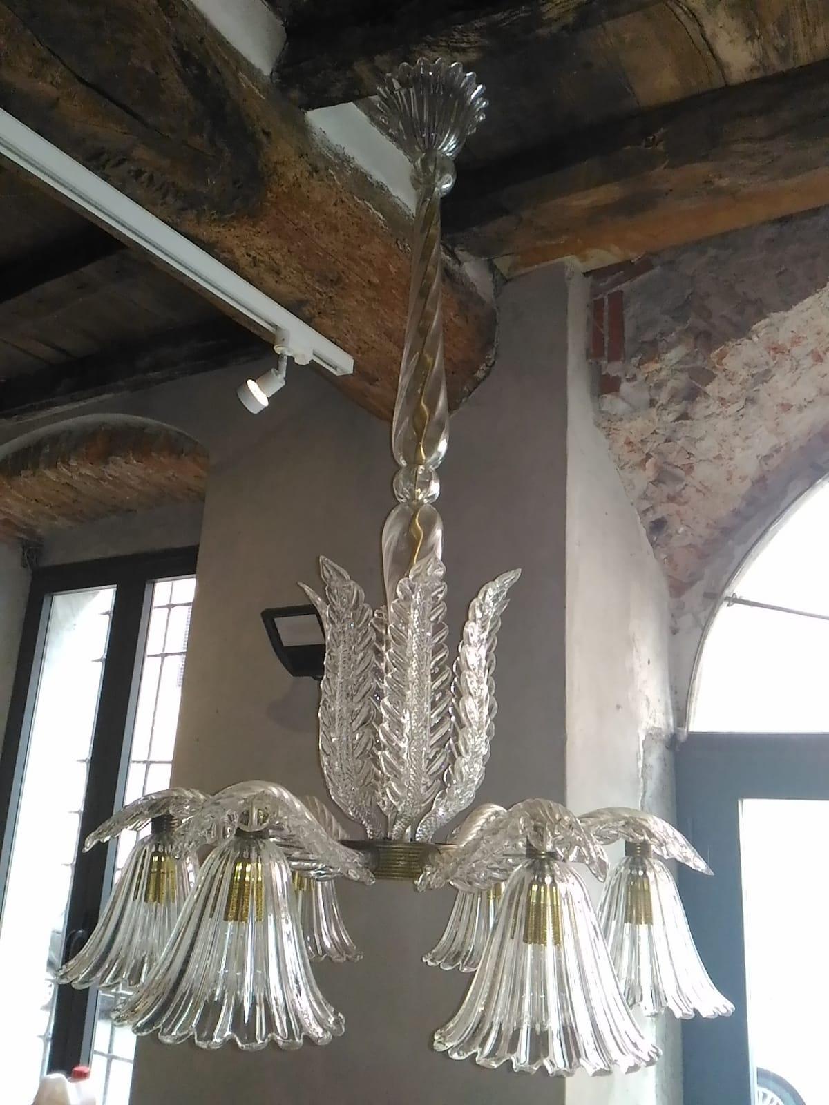 Hand blown Murano chandelier by Ercole Barovier, circa 1940. From Private collection.