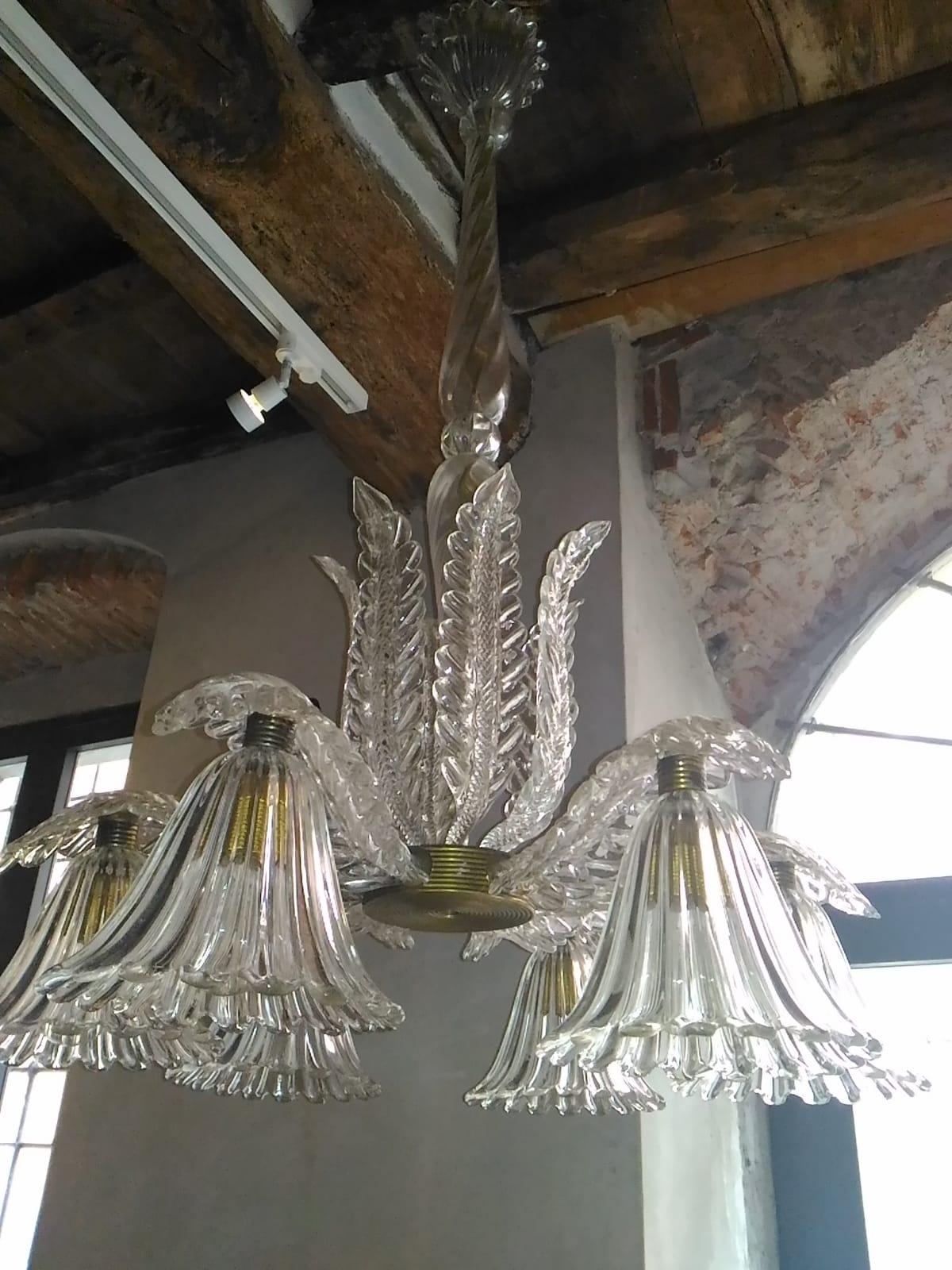 Chandelier by Ercole Barovier, Murano, 1940s For Sale 1