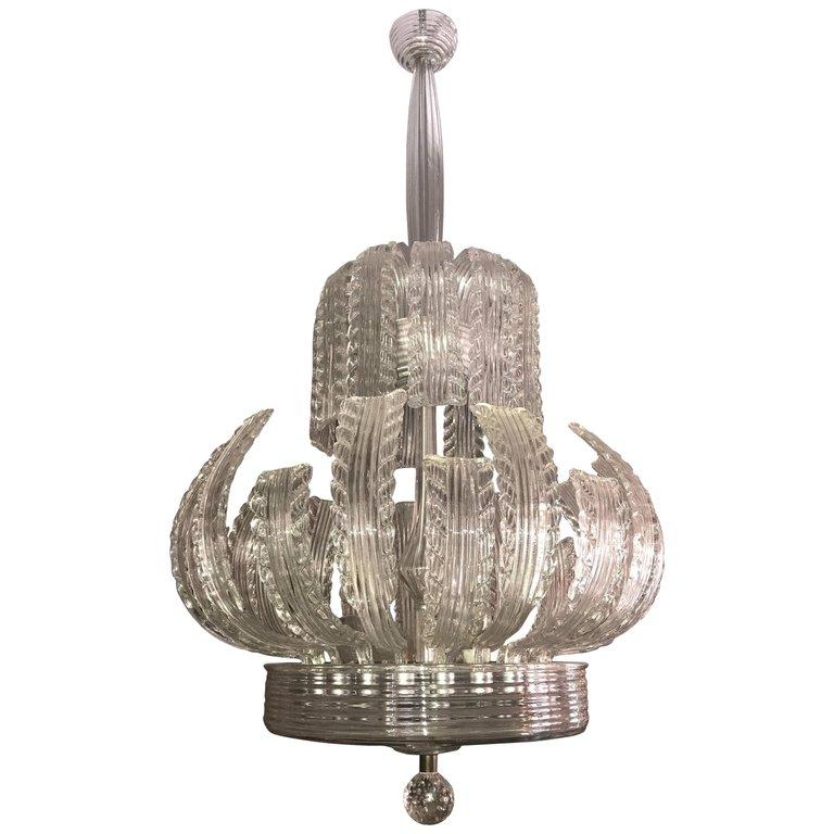Chandelier by Ercole Barovier Tiffany Art Deco Murano Glass, 1930 In Excellent Condition In Rome, IT