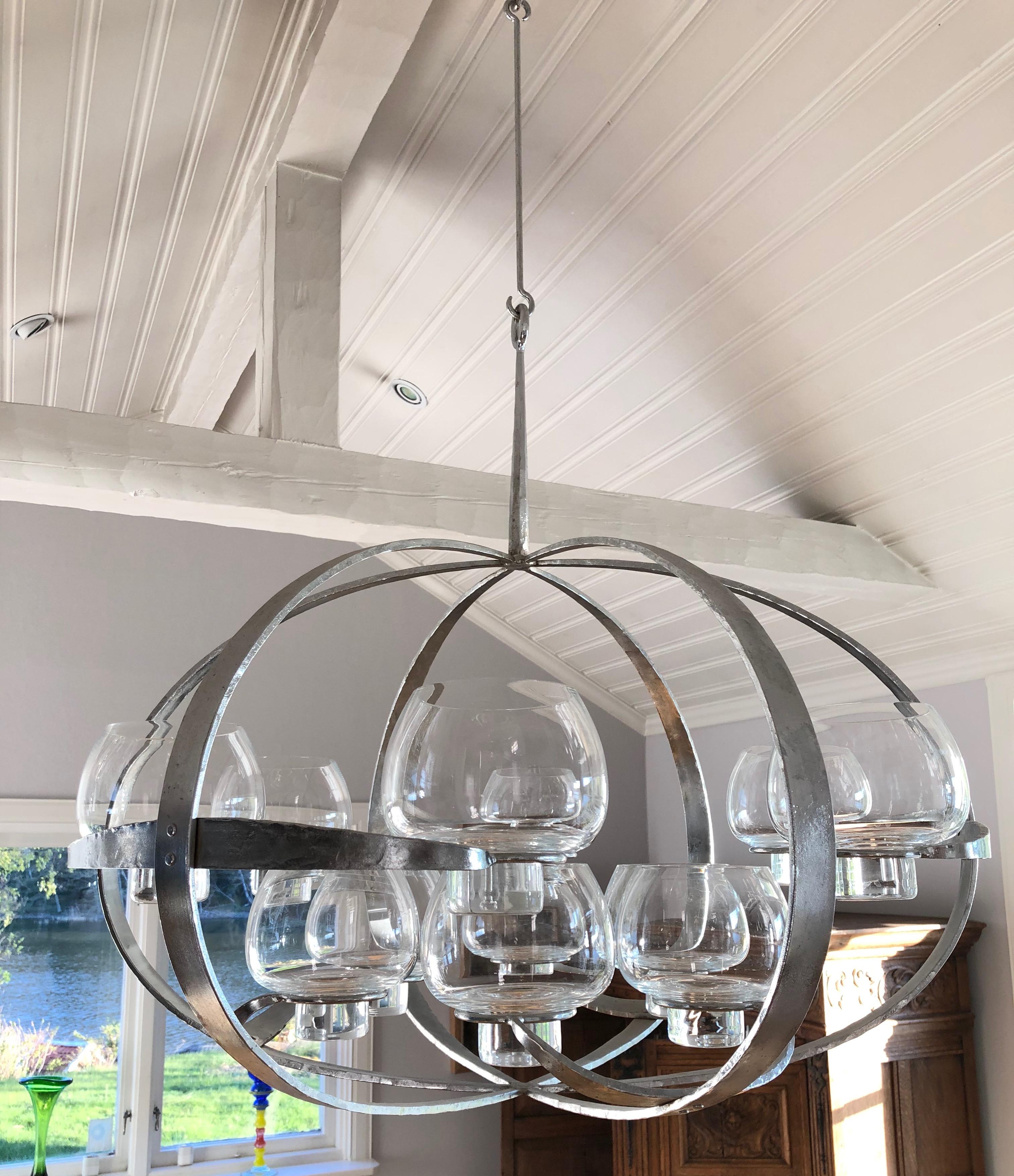 Chandelier by Erik Höglund Designed in the 1970s, Made and Signed by Lars L In Good Condition For Sale In Stockholm, SE