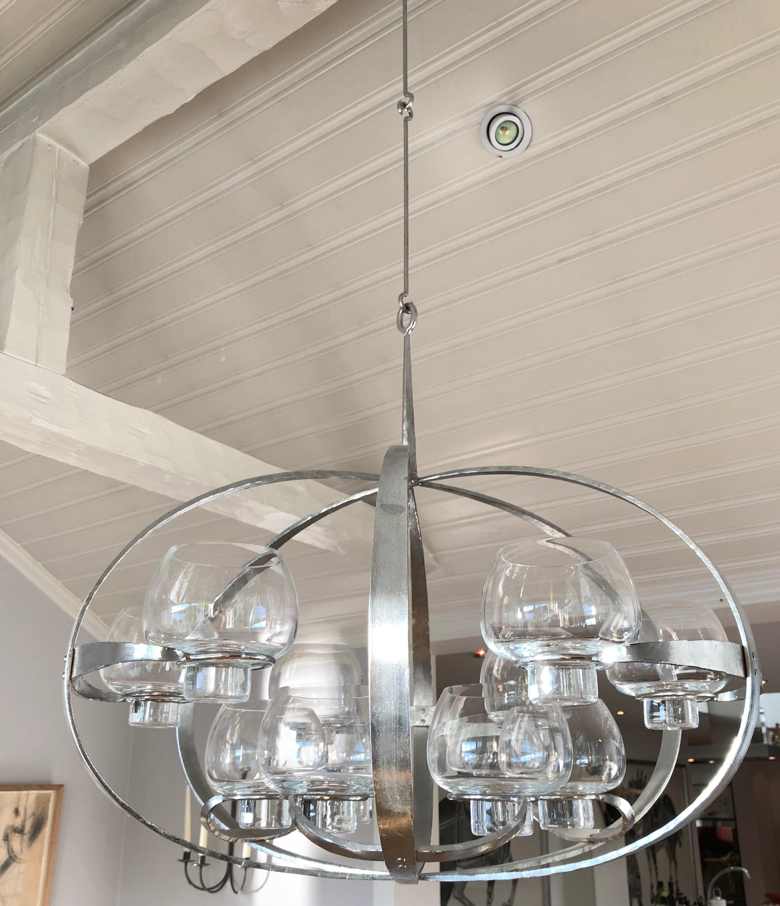 Late 20th Century Chandelier by Erik Höglund Designed in the 1970s, Made and Signed by Lars L For Sale