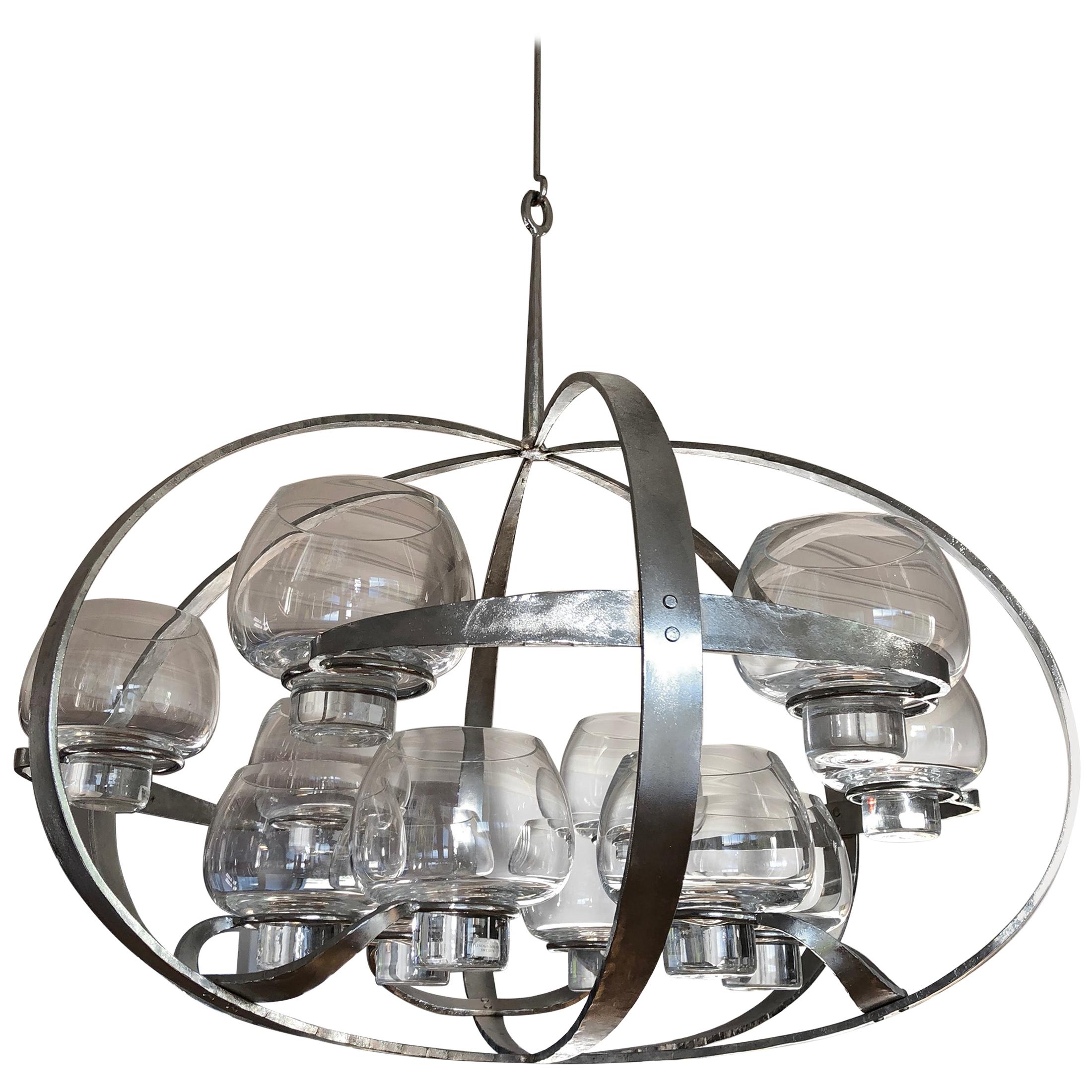 Chandelier by Erik Höglund Designed in the 1970s, Made and Signed by Lars L For Sale