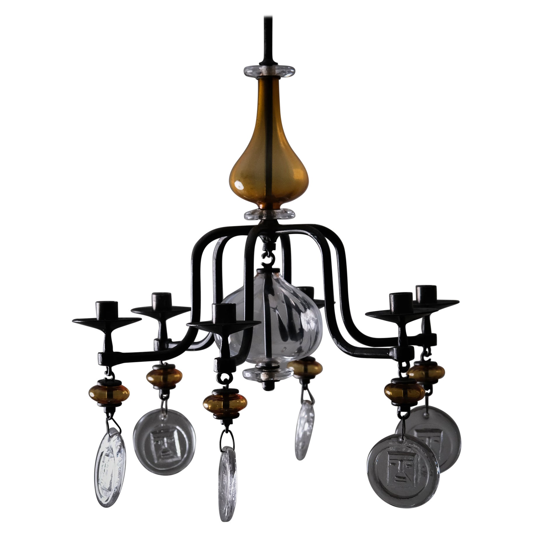 Chandelier by Erik Höglund for Boda Glasbruk & Smide, Sweden, 1960s